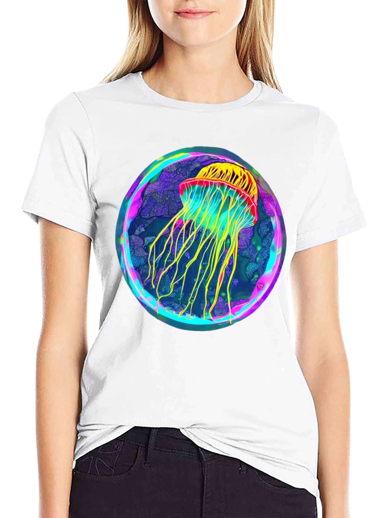 Black Neon Jellyfish Graphic Black Tee view 9