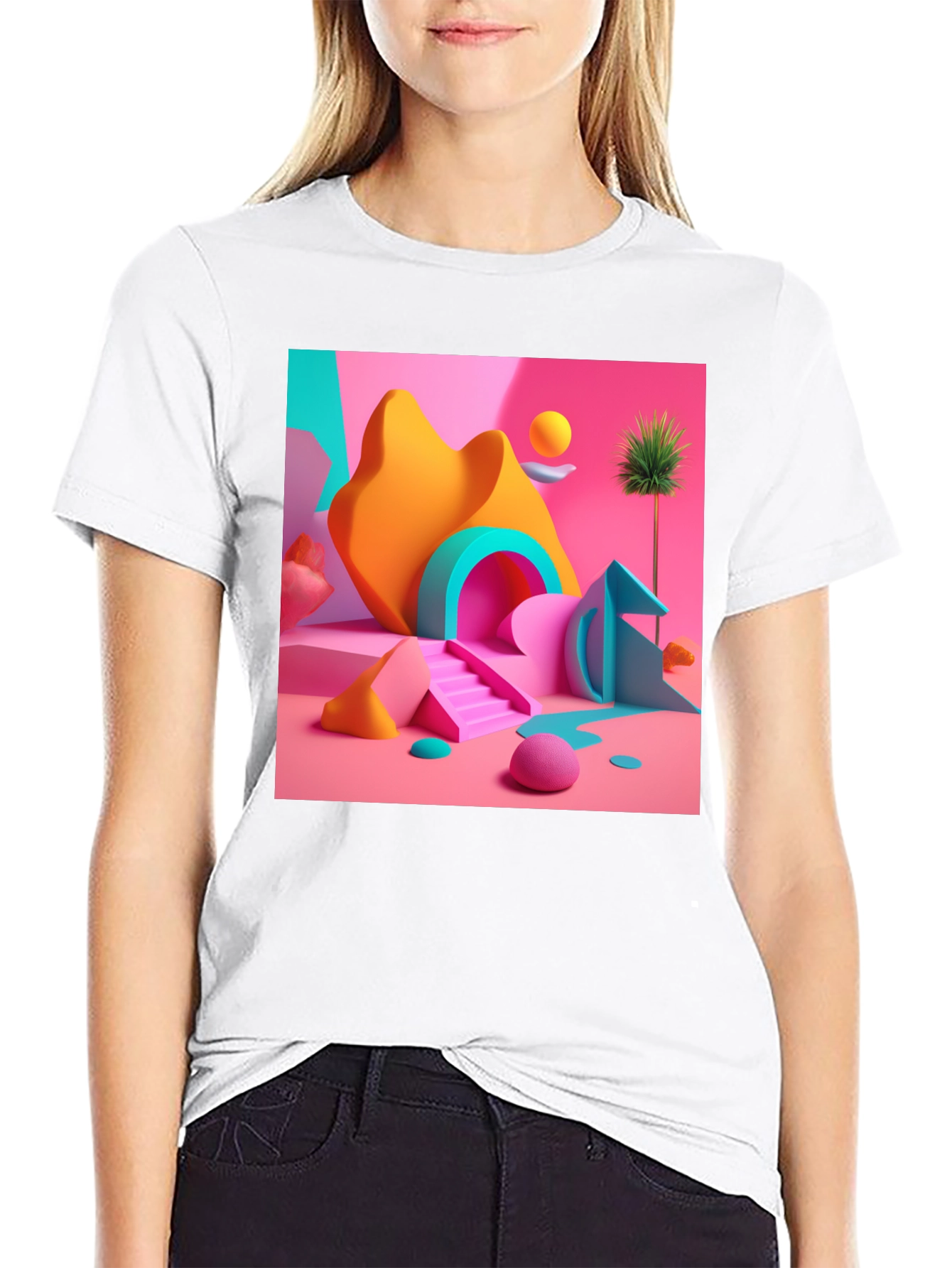 Black Abstract Geometric Art Black T-Shirt view 9