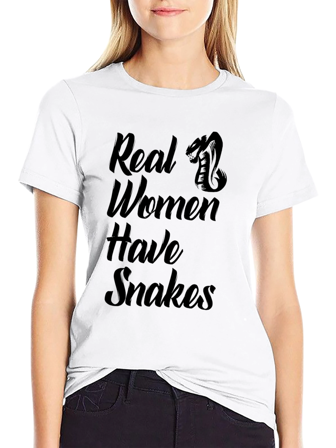 Black Real Women Have Snakes Graphic Tee - Black T-Shirt view 9
