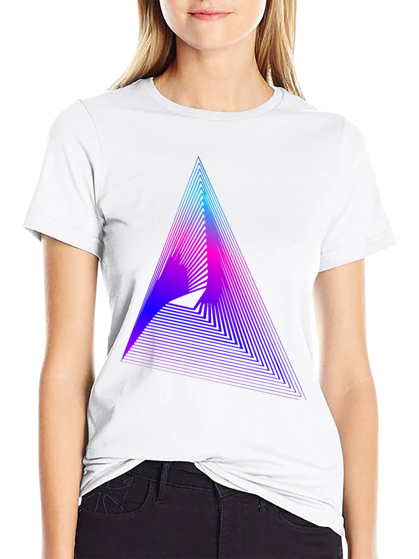 Black Geometric Gradient Triangle Tee - Modern Graphic T-Shirt view 9