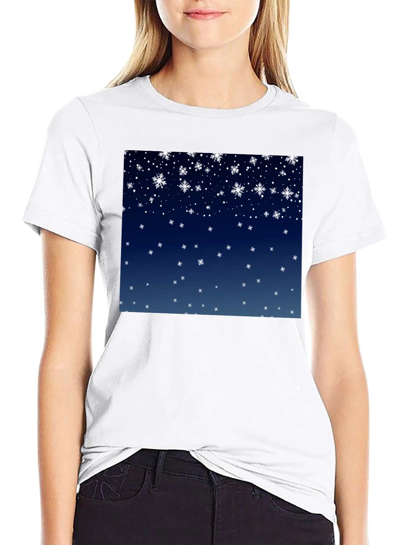 Black Snowflake Pattern T-Shirt - Winter Holiday Apparel view 9