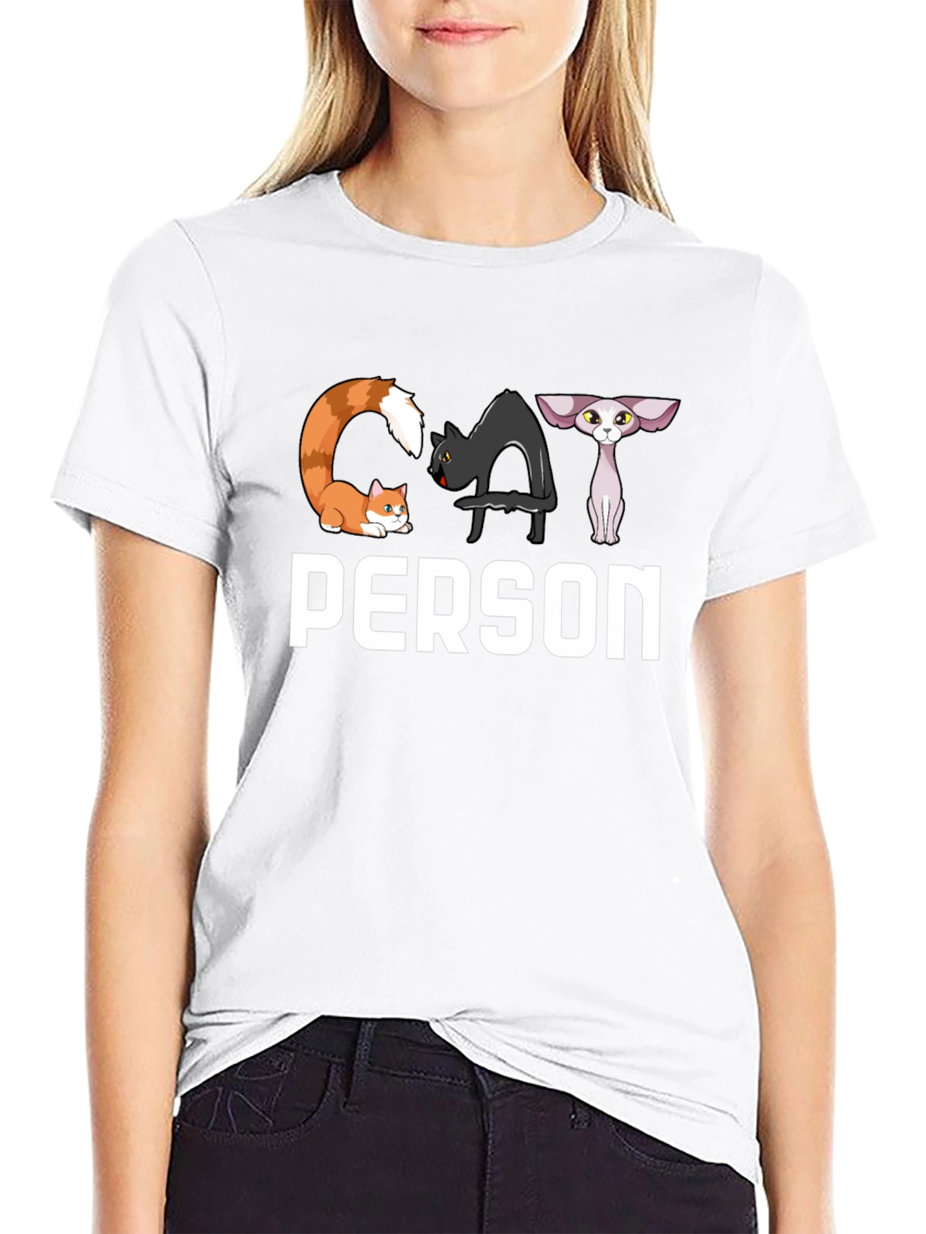 Black Cat Person T-Shirt - Novelty Design view 9
