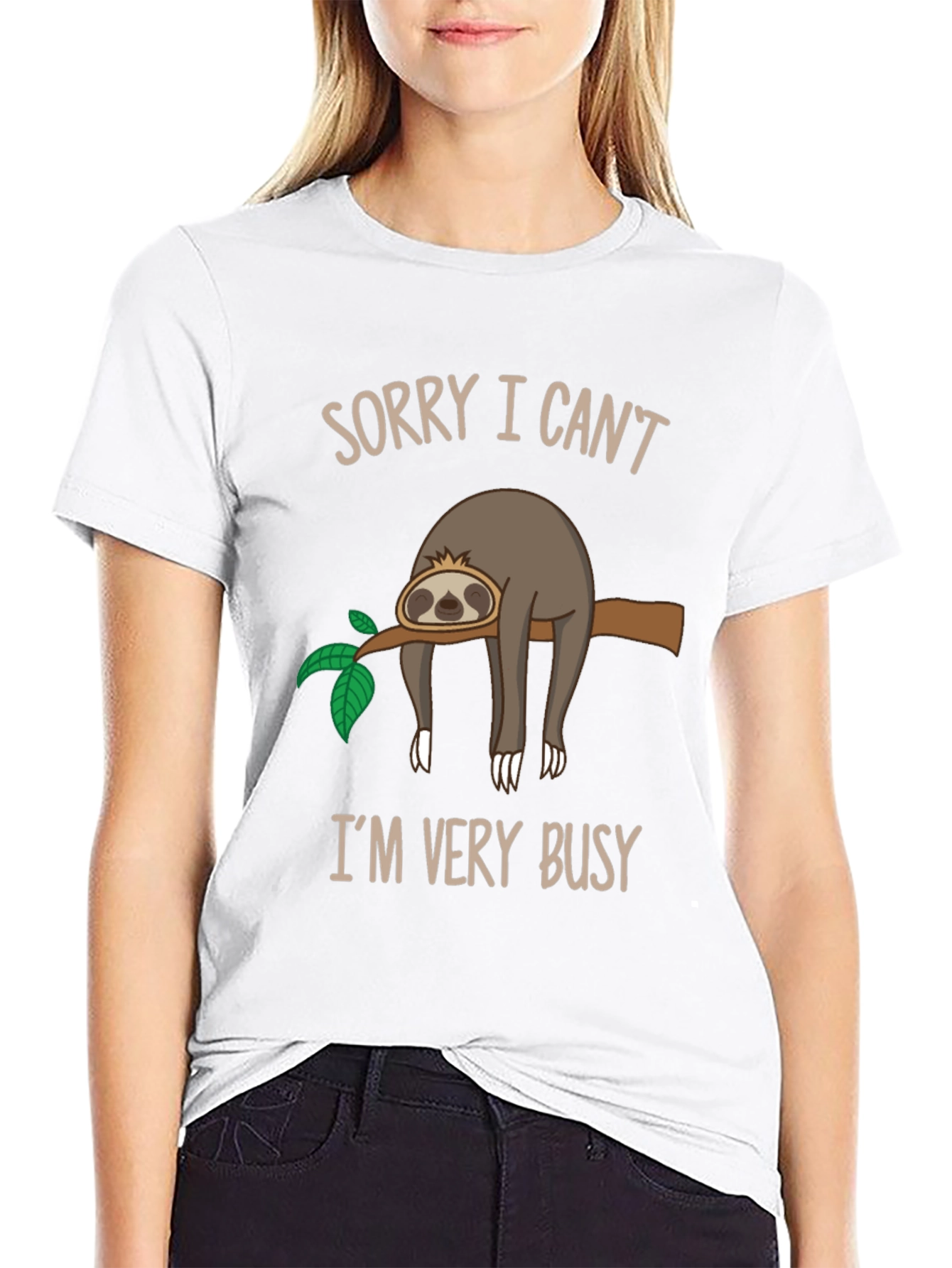 Black Funny Sloth Graphic T-Shirt - Sorry I Can't, I'm Very Busy view 9