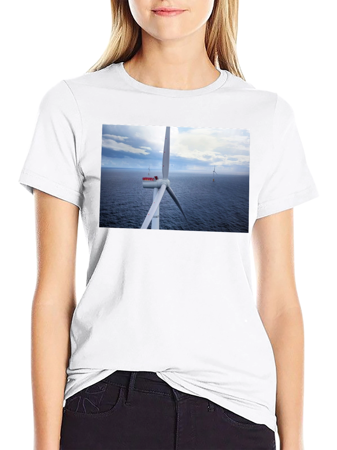 Black Wind Turbine Ocean Graphic T-Shirt view 9