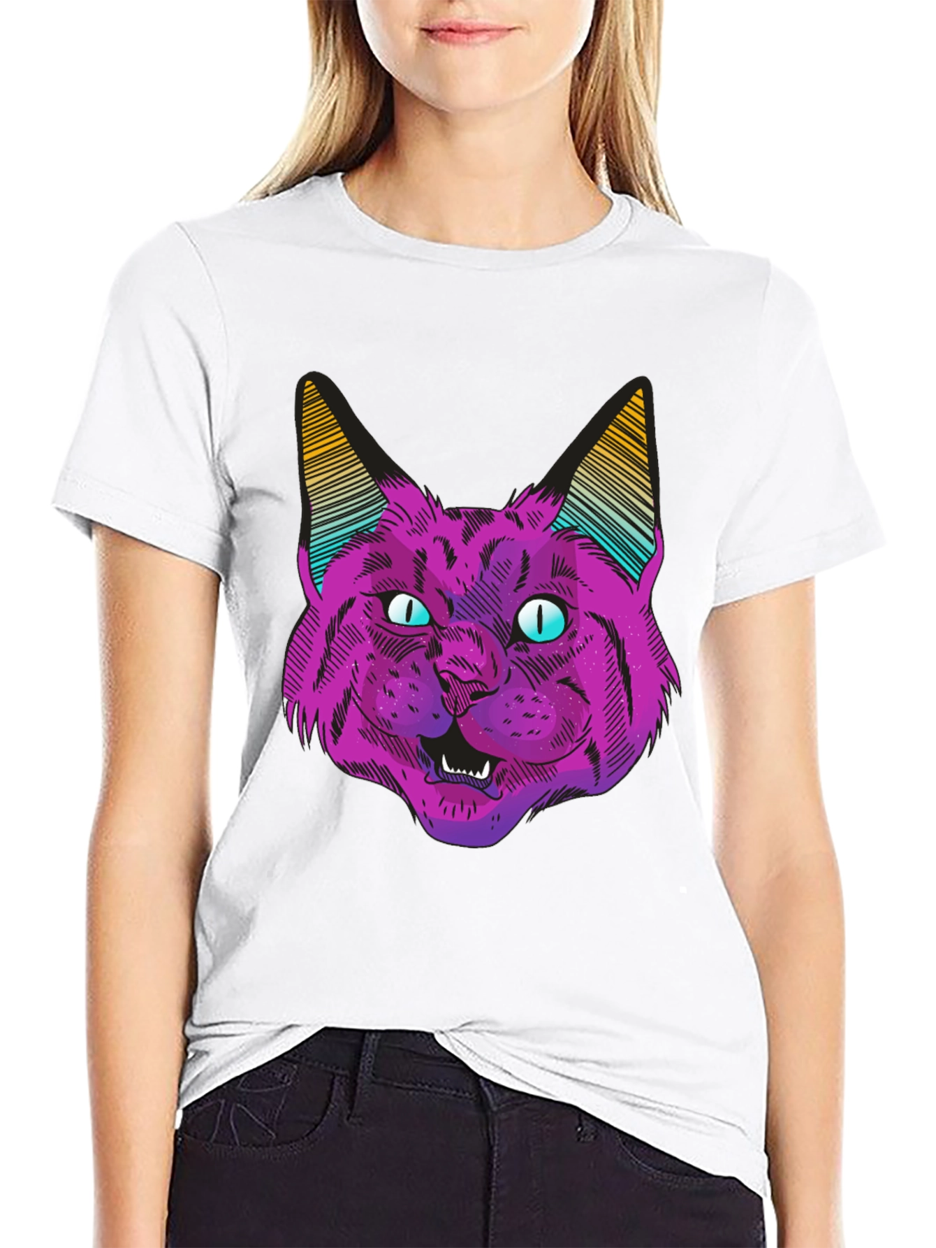 Black Psychedelic Cat Graphic T-Shirt view 9