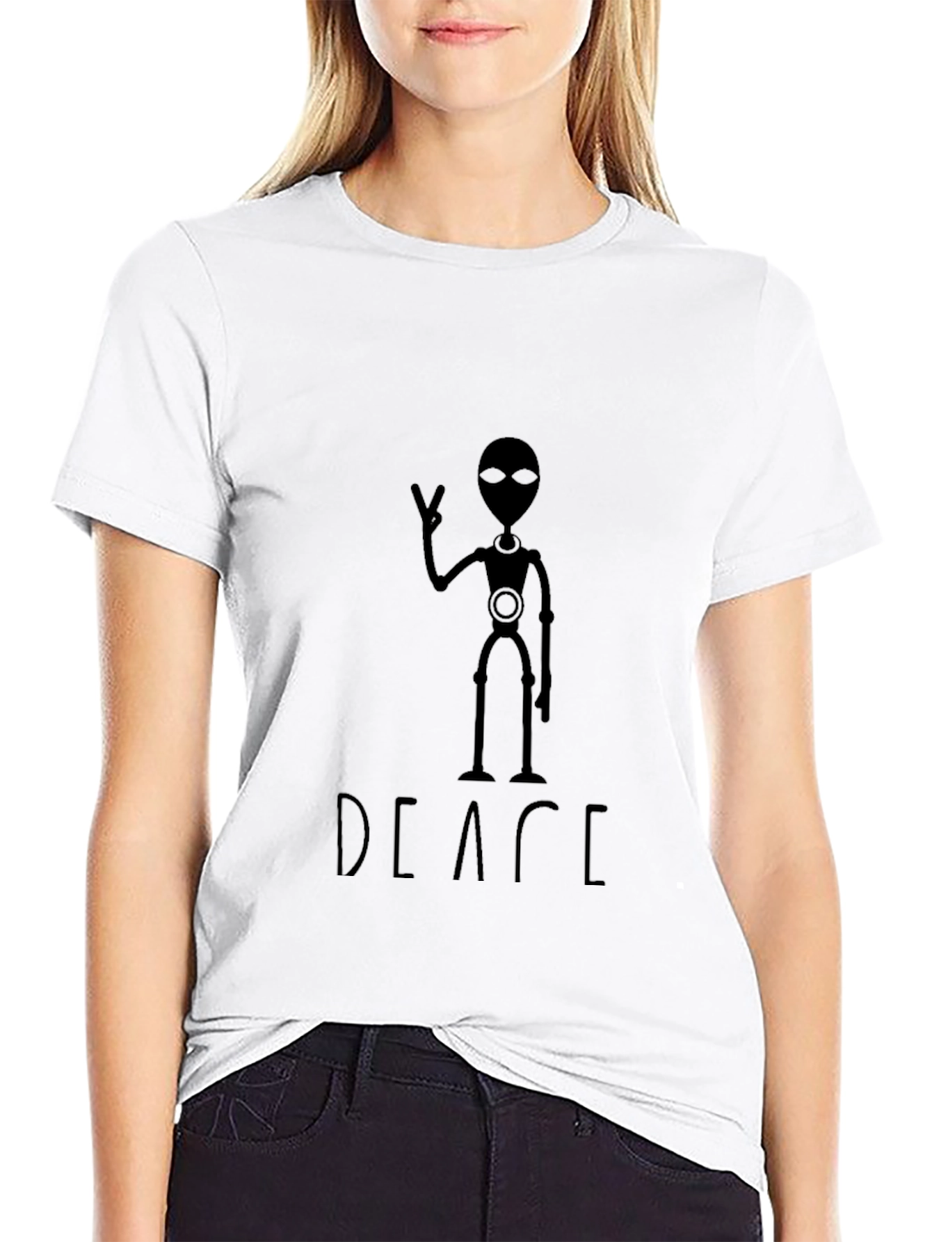 Black Peace Alien Graphic T-Shirt view 9