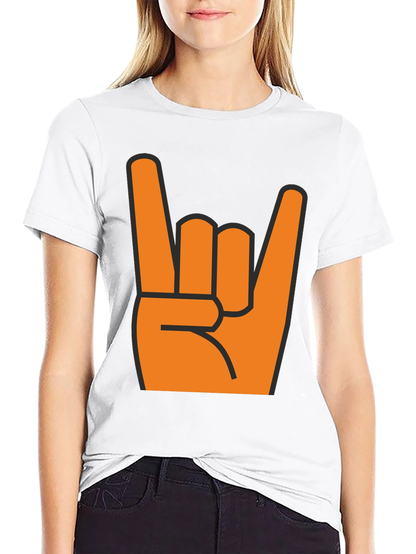 Black Rock On T-Shirt - Bold Orange Hand Graphic view 9