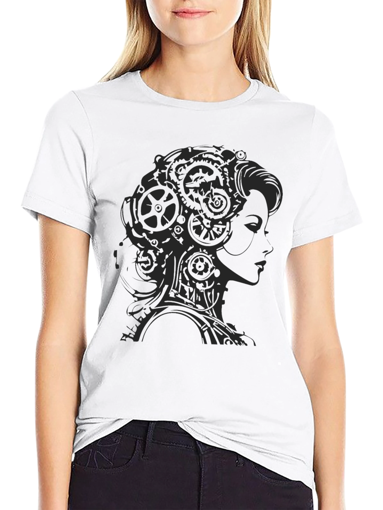 Black Steampunk Lady Graphic T-Shirt - Black view 9