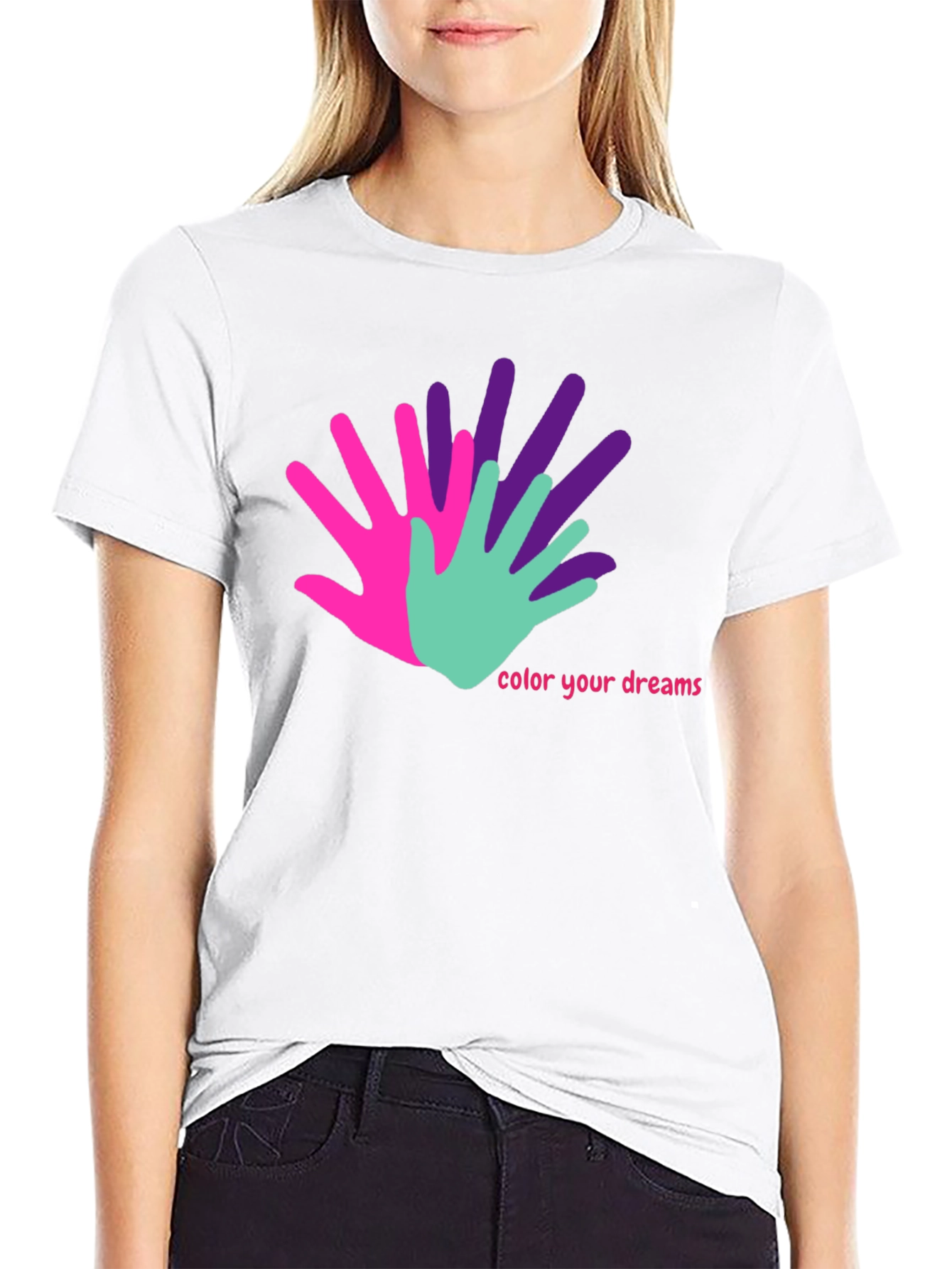 Black Colorful Hands T-Shirt - Color Your Dreams view 9