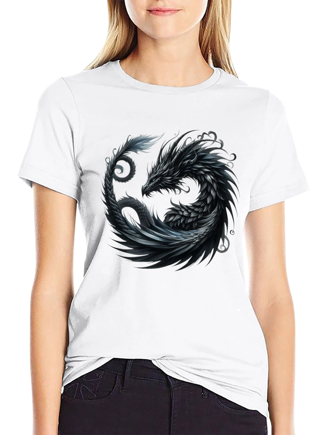 Black Dragon Yin Yang Graphic Tee - Black view 9