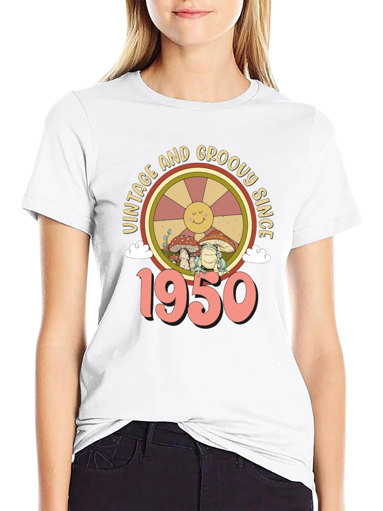Black Vintage and Groovy Since 1950 T-Shirt view 9