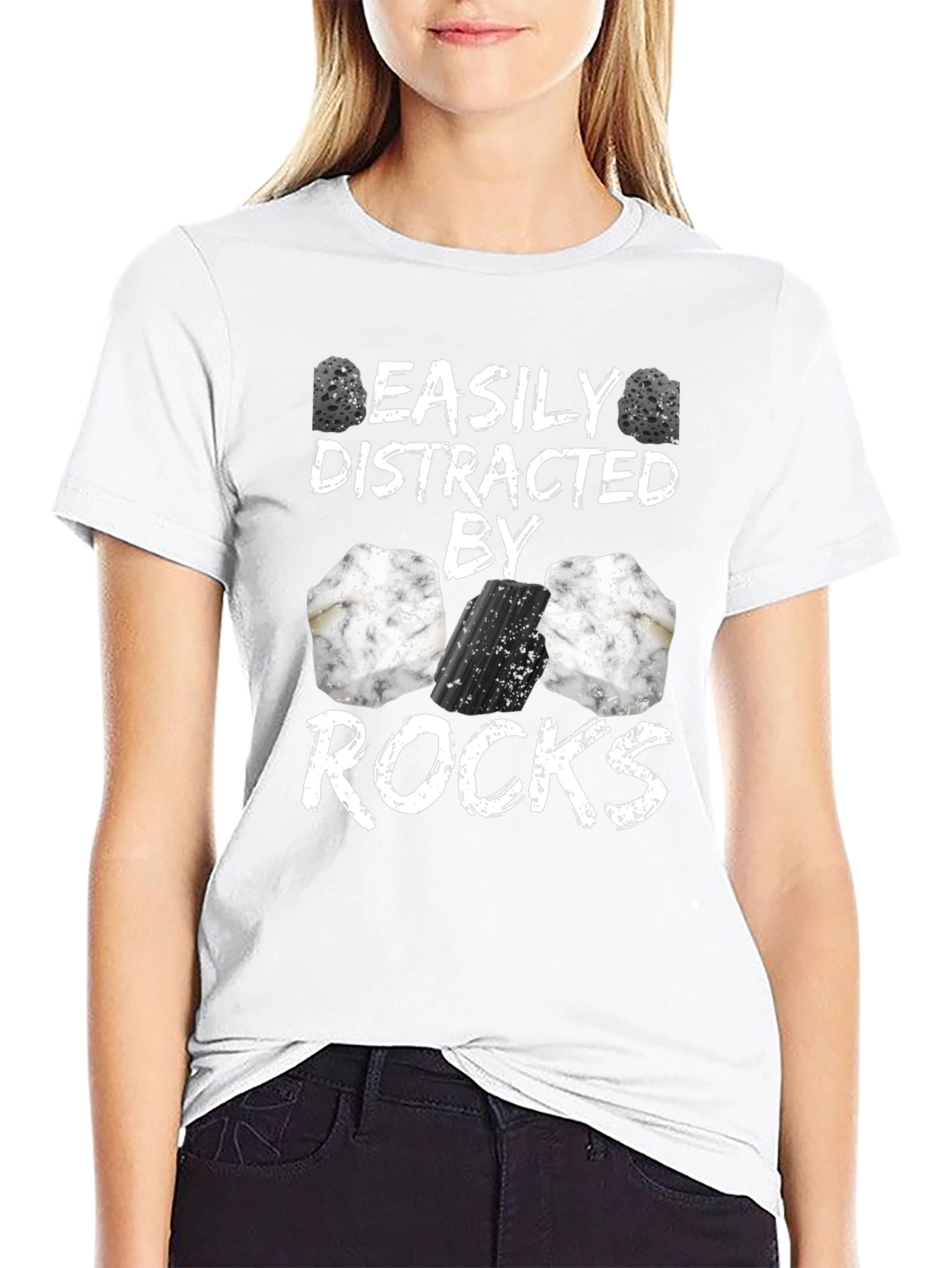 Black Easily Distracted By Rocks Funny T-Shirt view 9
