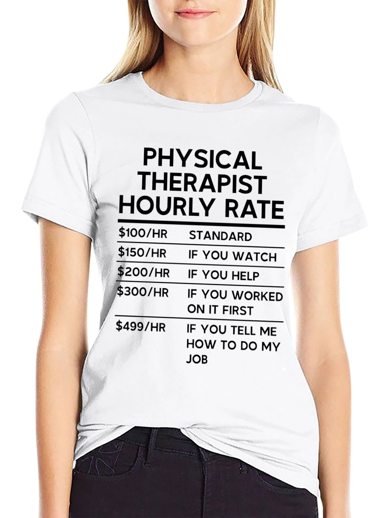 Black Physical Therapist Hourly Rate Humor Graphic T-Shirt view 9