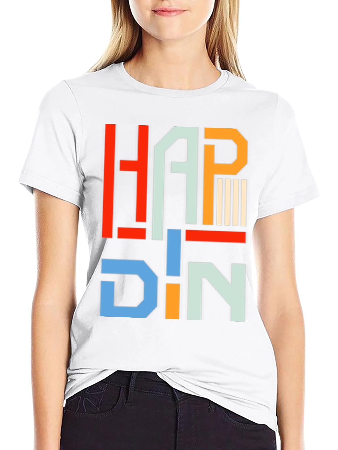 Black HAPP DIN T-Shirt - Geometric Letter Graphic Tee view 9
