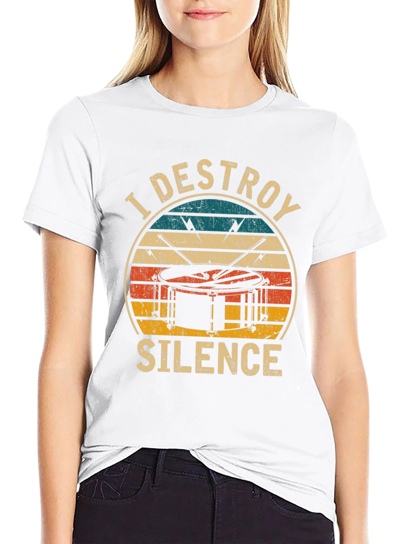 Black I Destroy Silence Drummer T-Shirt view 9
