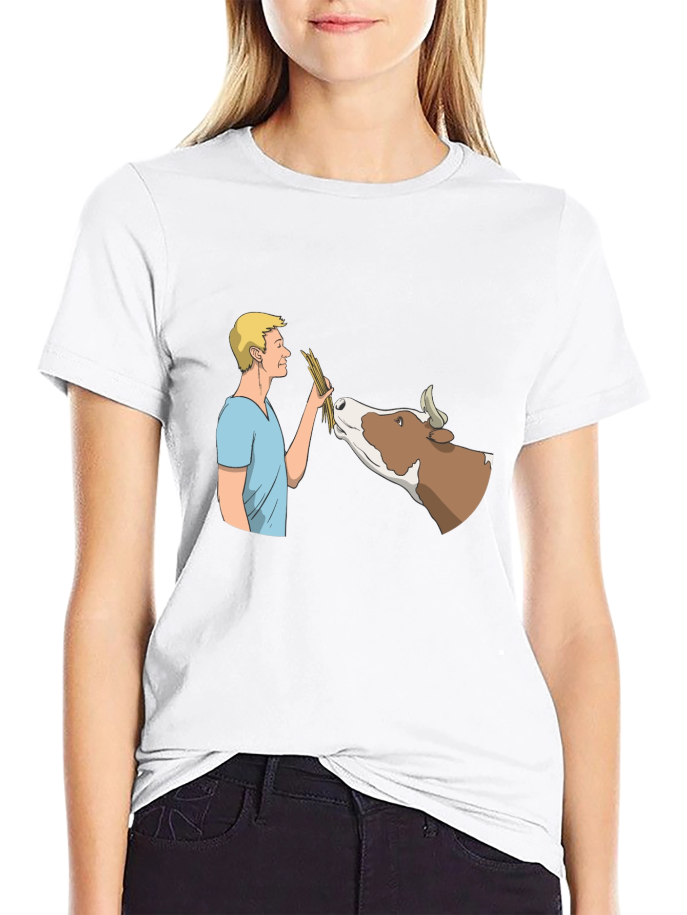 Black Man Feeding Cow Graphic Black T-Shirt view 9