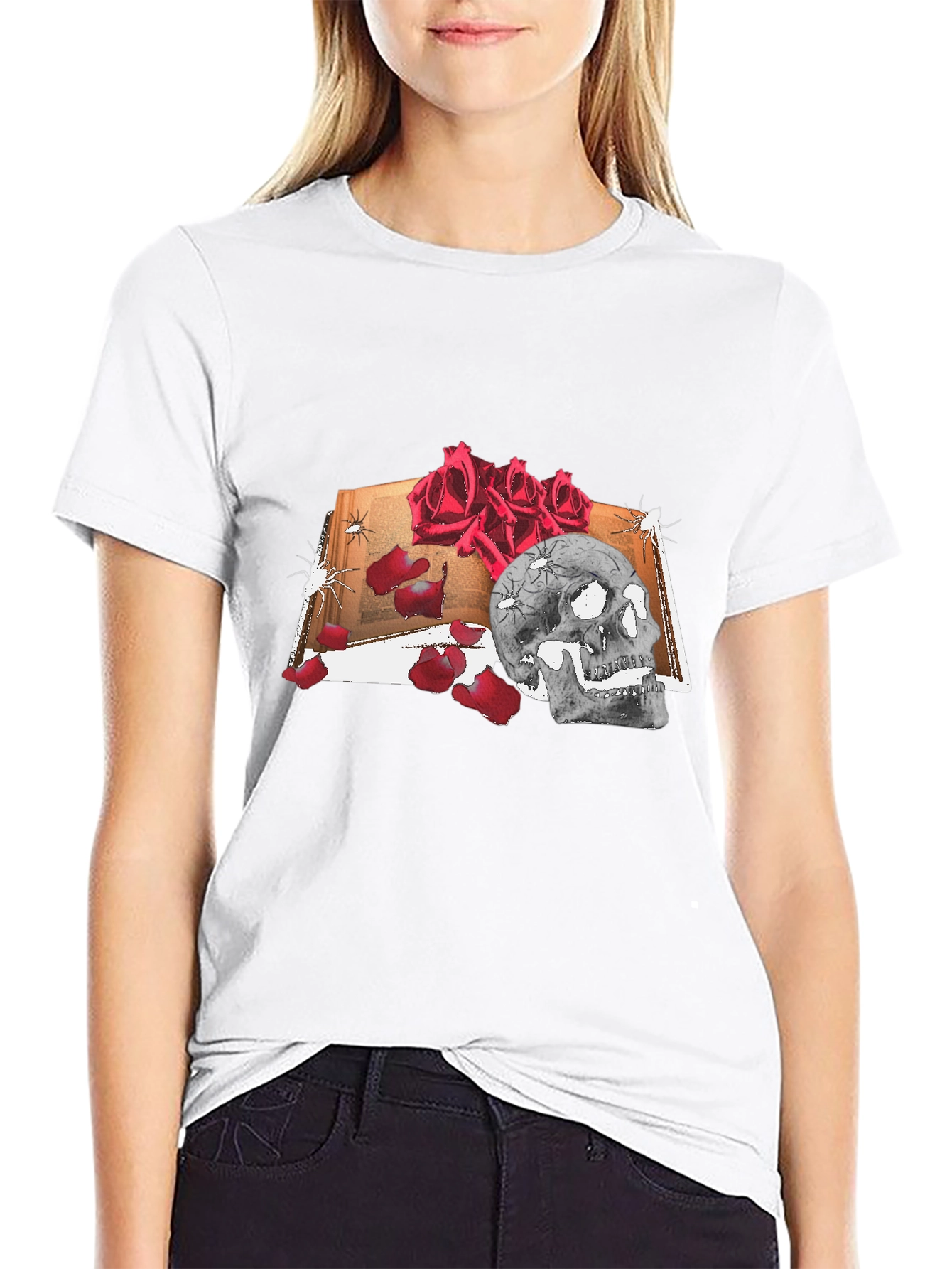 Black Skull & Roses Graphic Tee - Edgy Fashion view 9