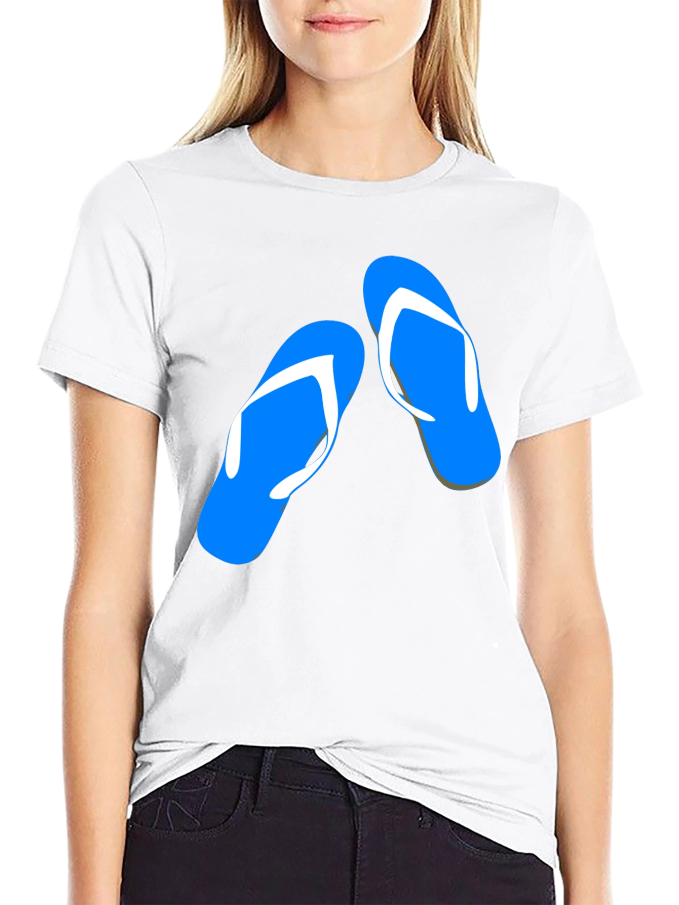 Black Summer Flip Flop Graphic Tee - Black Cotton T-Shirt view 9