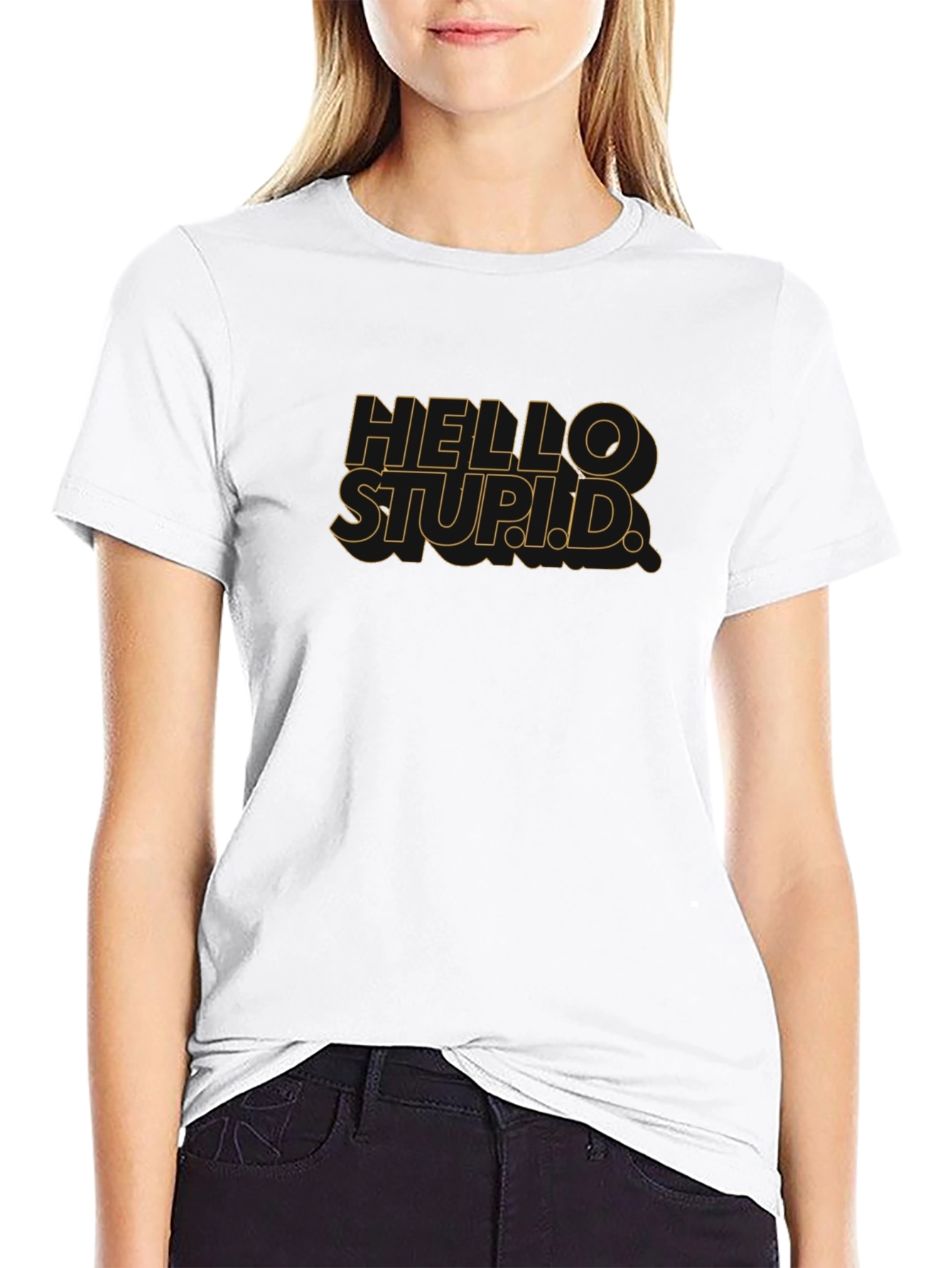Black Hello Stupid Black Graphic Tee view 9