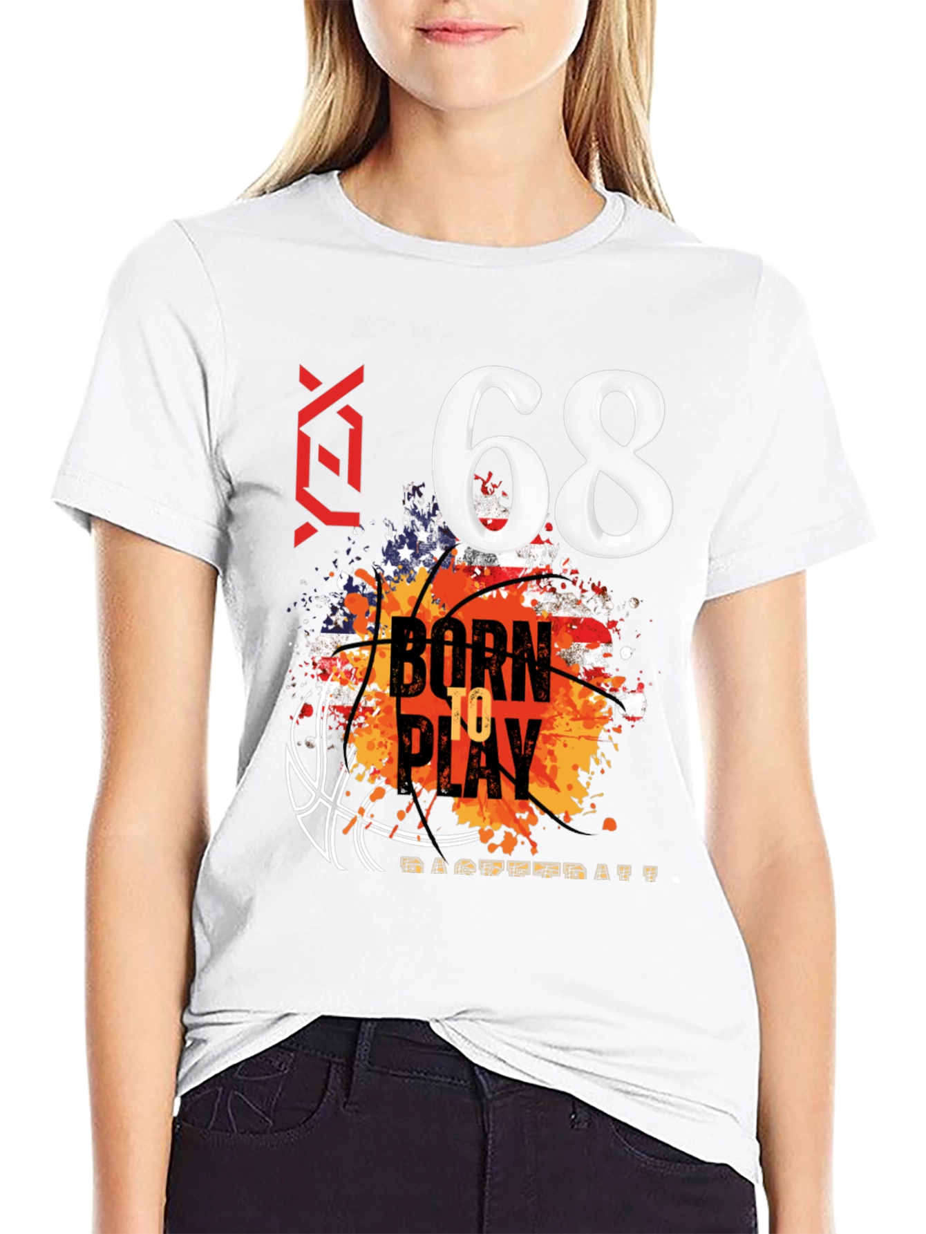 Black Born to Play Basketball T-Shirt - Number 68 view 9