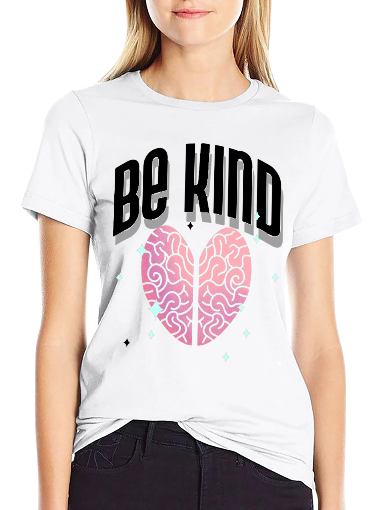 Black Be Kind Heart Brain T-Shirt - Soft Cotton Blend view 9