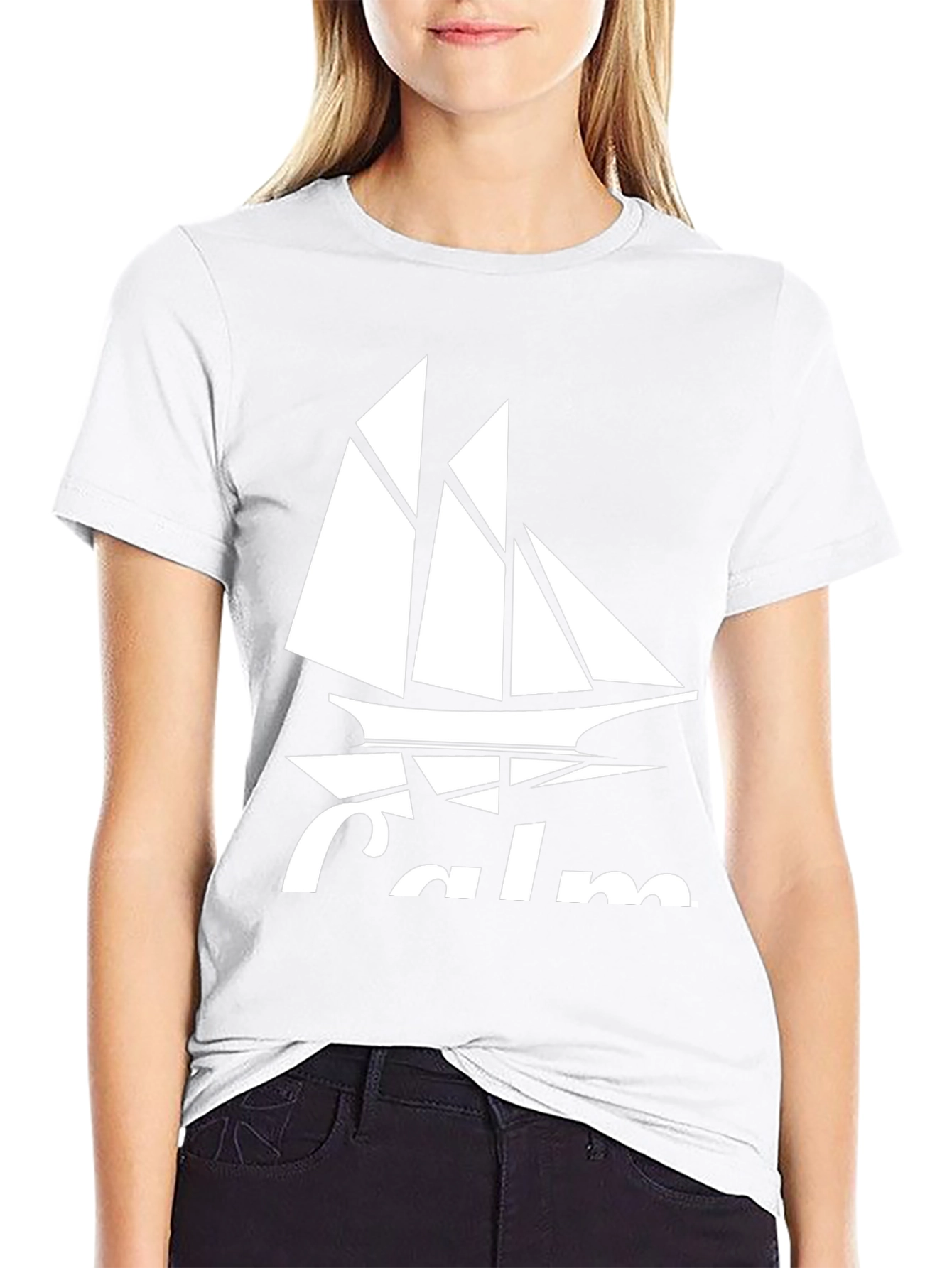 Black Calm Sailing Boat Graphic T-Shirt - Black Cotton Crew Neck view 9
