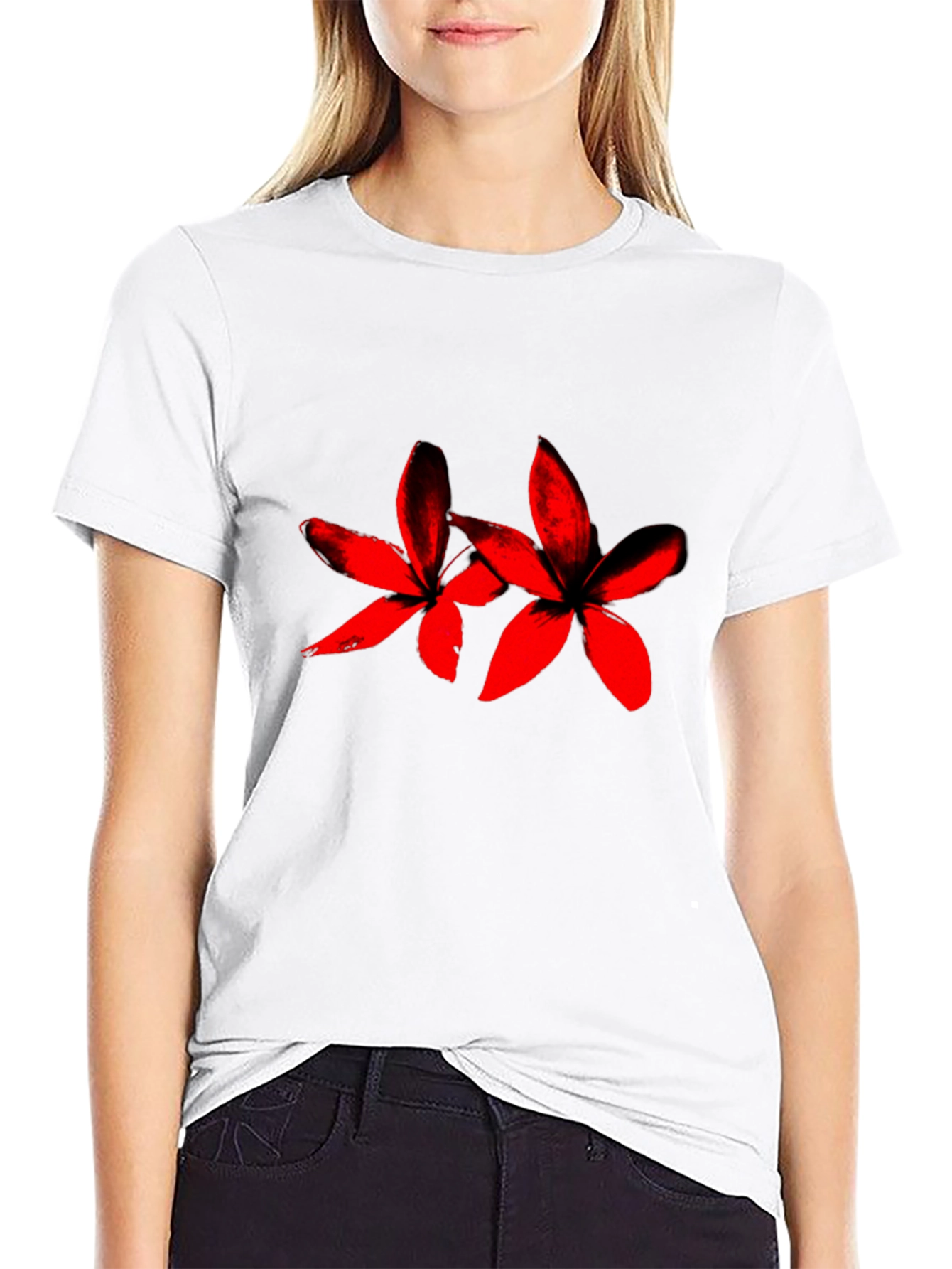 Black Black Tee with Red Floral Print view 9