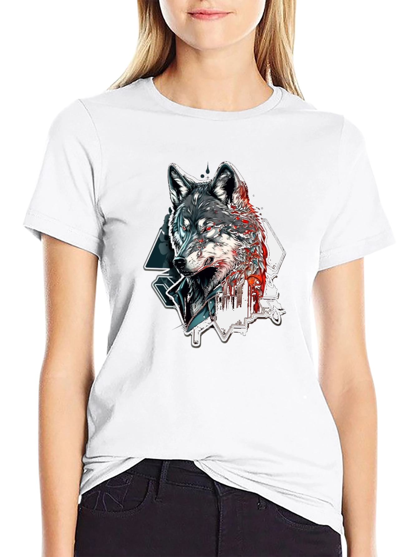 Black Wolf Graphic Print Black T-Shirt view 9