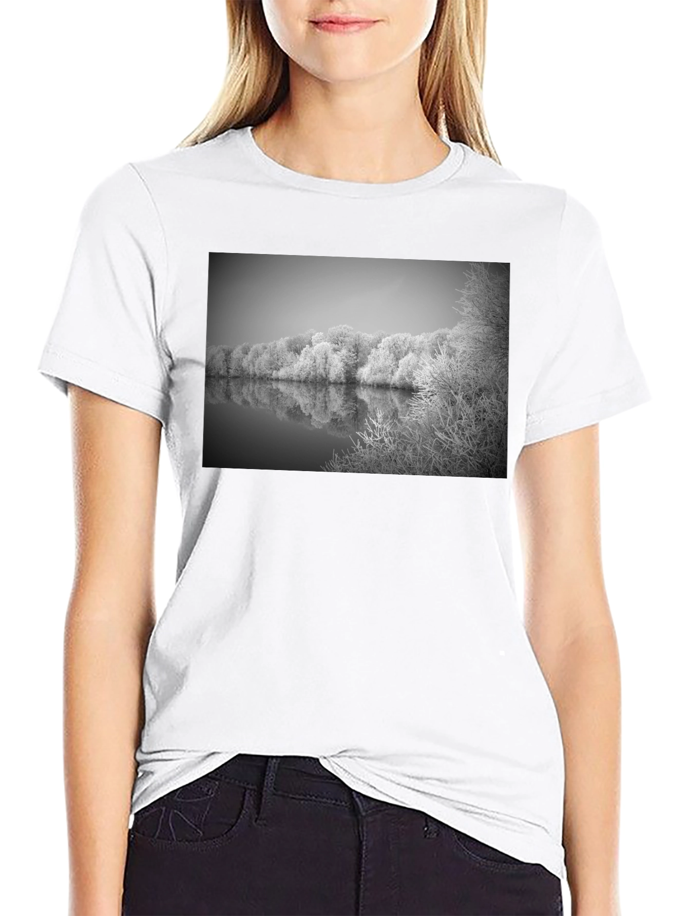 Black Black T-Shirt with Winter Lake Graphic view 9