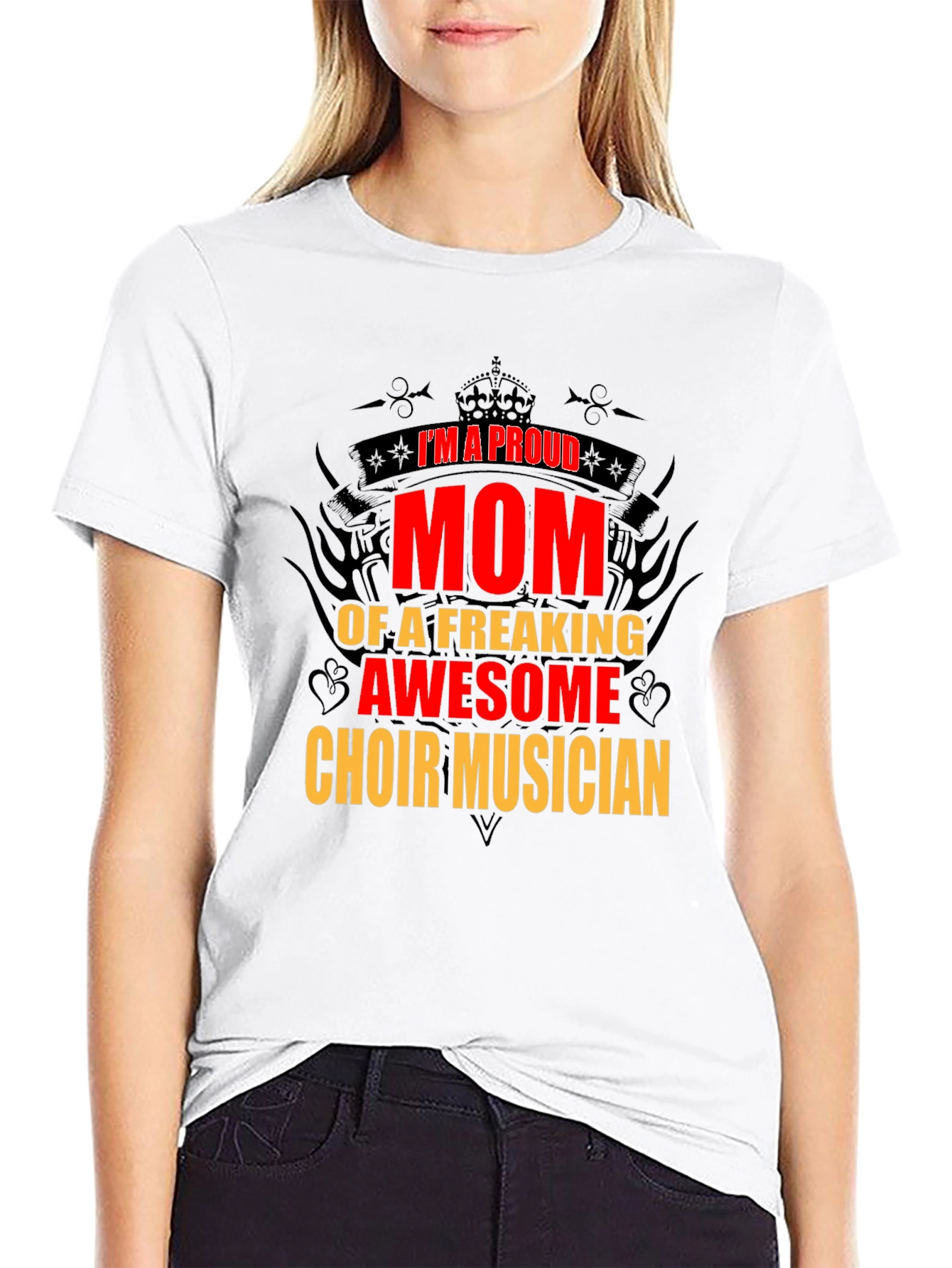 Black Proud Mom Choir Musician T-Shirt view 9