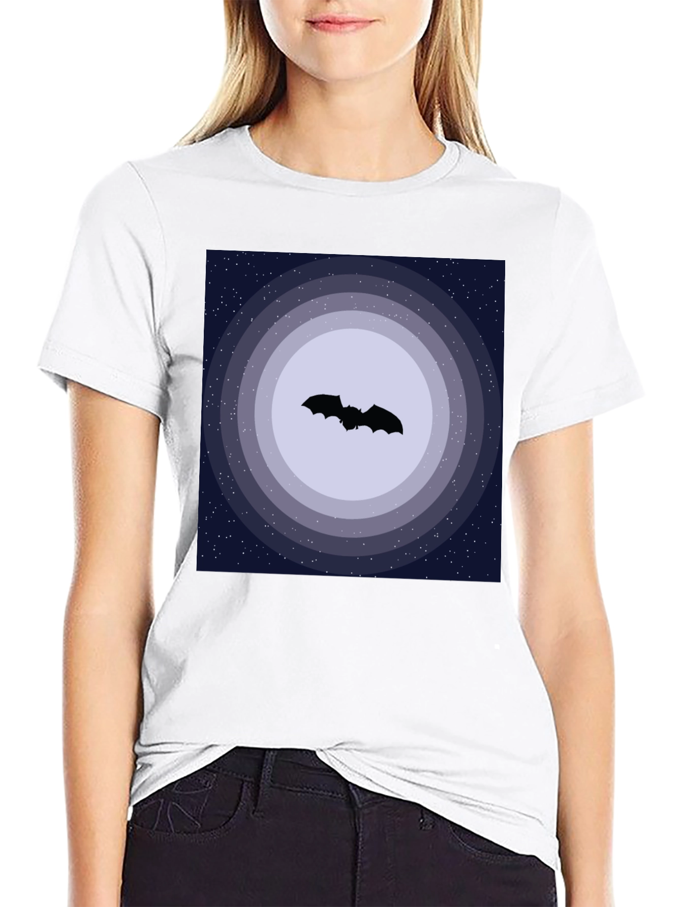 Black Bat Silhouette Night Sky Graphic Tee view 9