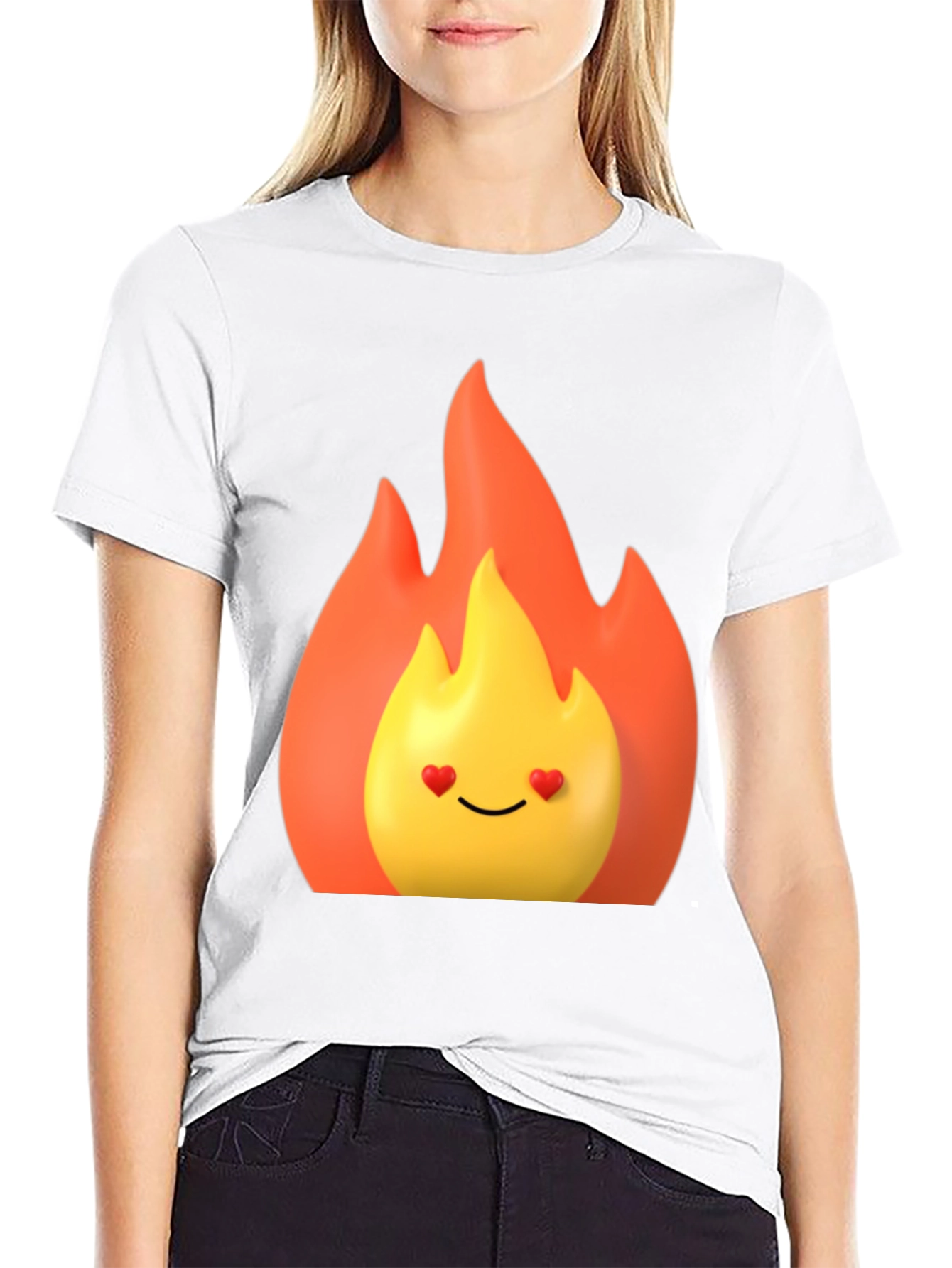 Black Flaming Heart Eyes Emoji Black T-Shirt view 9