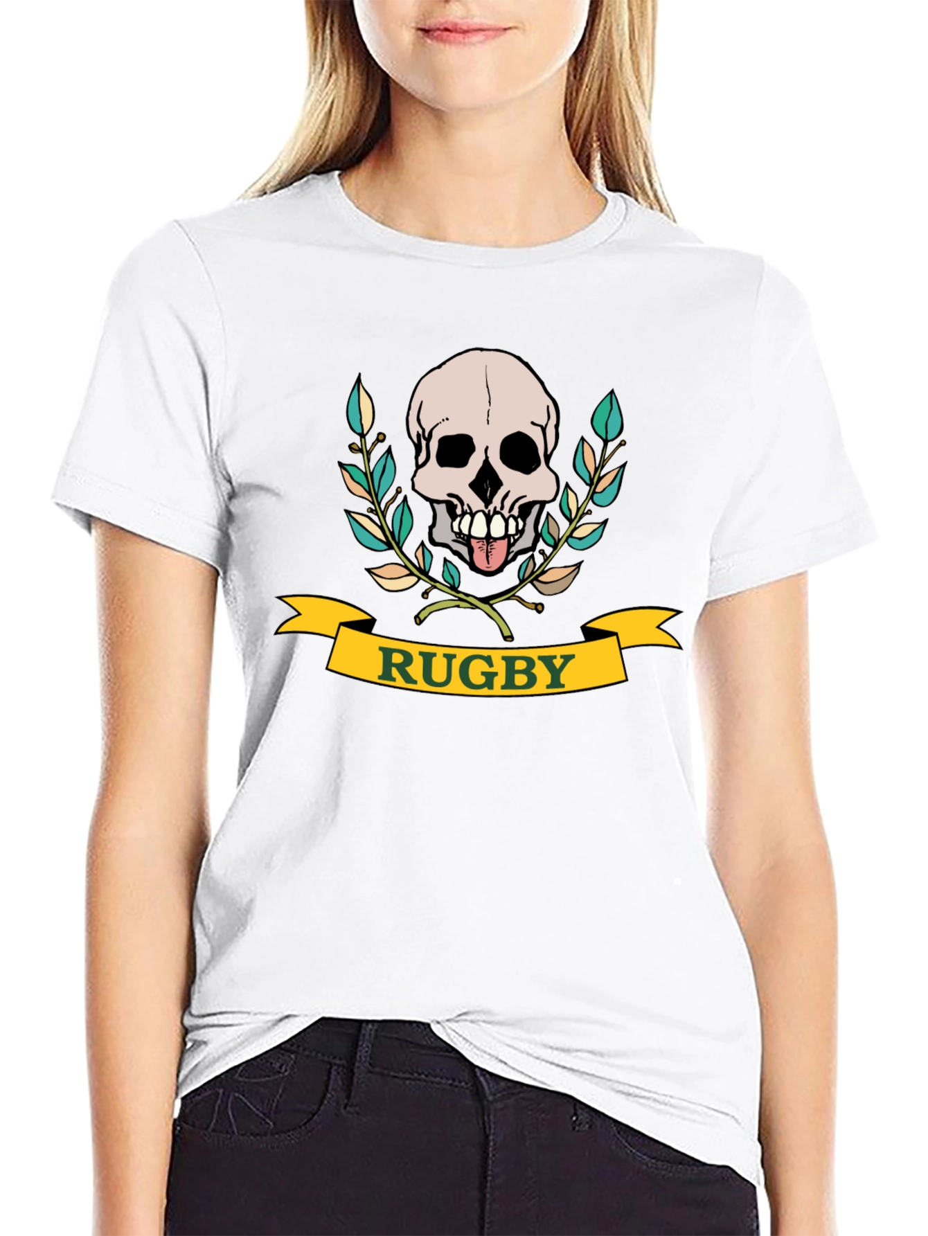 Black Rugby Skull Graphic T-Shirt - Black Cotton Tee view 9