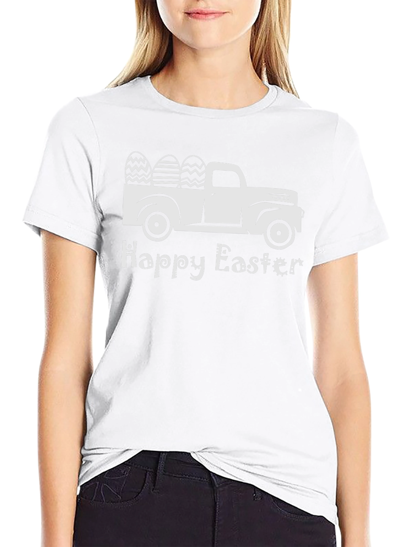 Camiseta Negra Happy Easter con Camioneta y Huevos