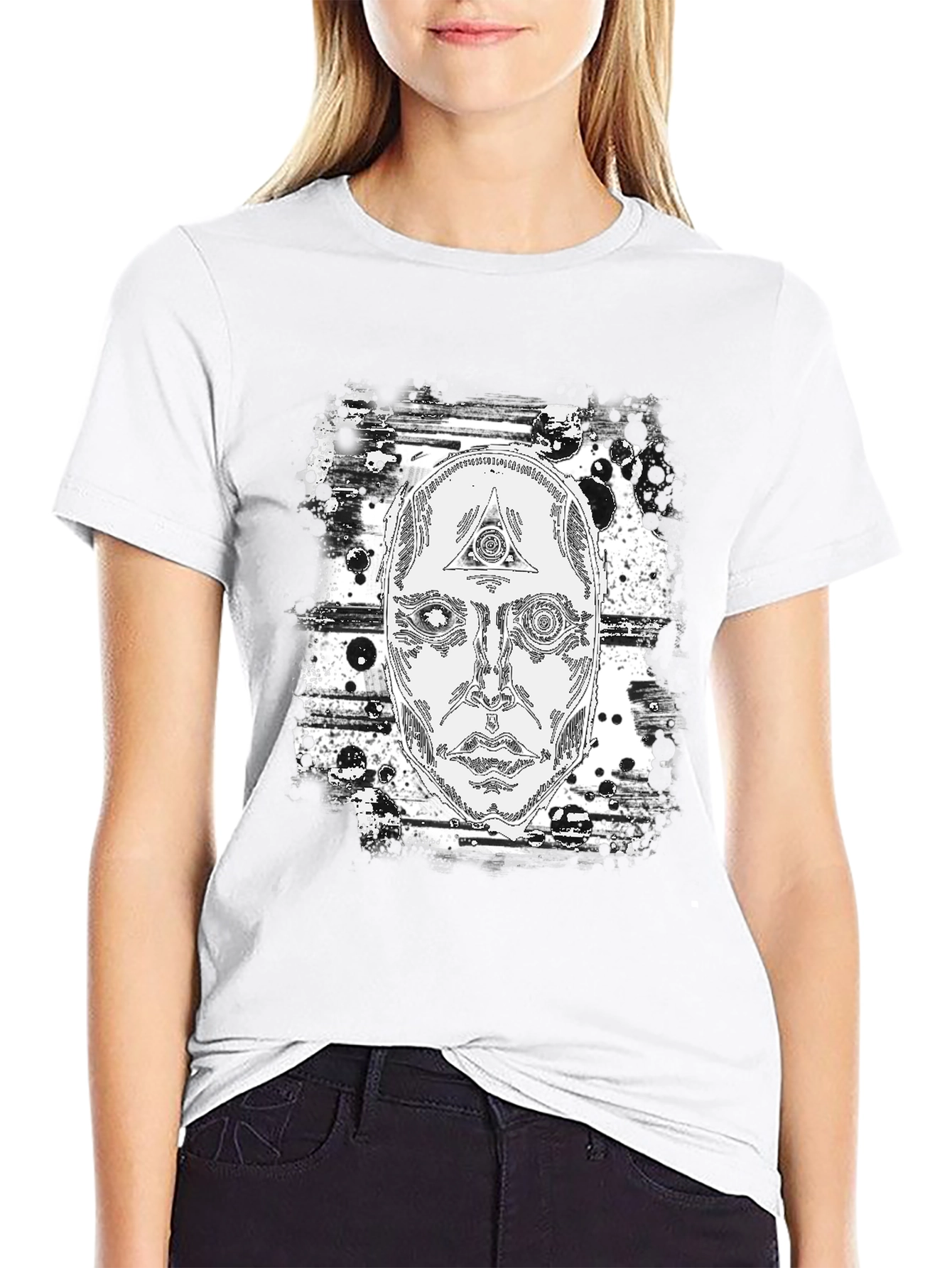 Black Abstract Face Graphic Print Black T-Shirt view 9
