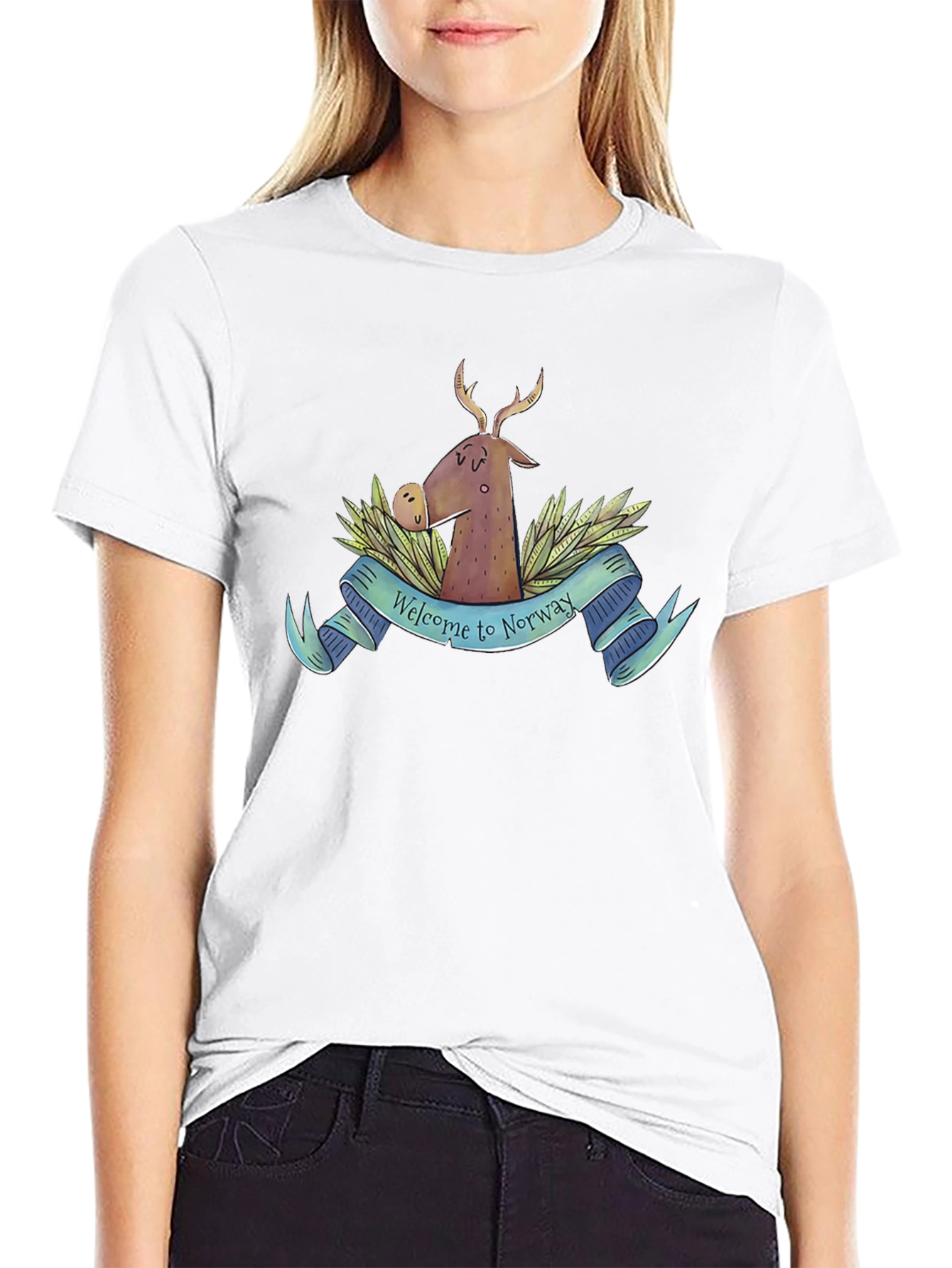 Black Welcome to Norway T-Shirt Deer Nature Tee view 9
