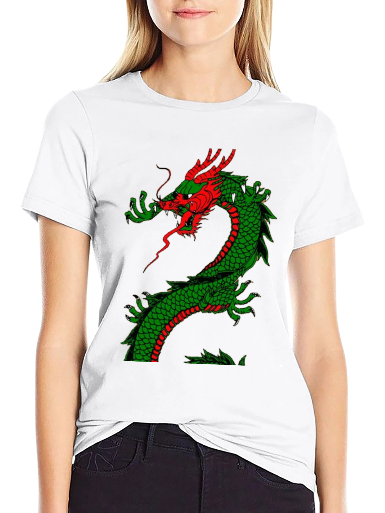 Black Dragon Graphic Tee - Red and Green Dragon Design view 9