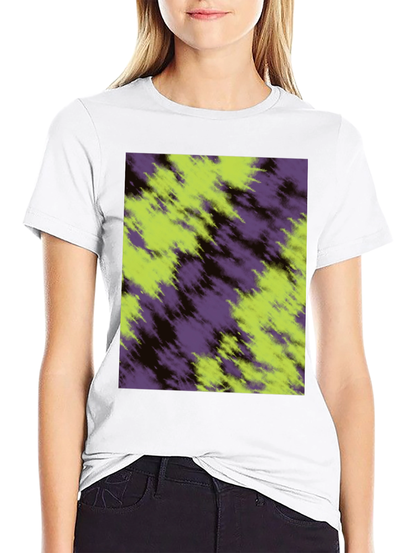 Black Abstract Purple & Green Tee - Casual Style view 9