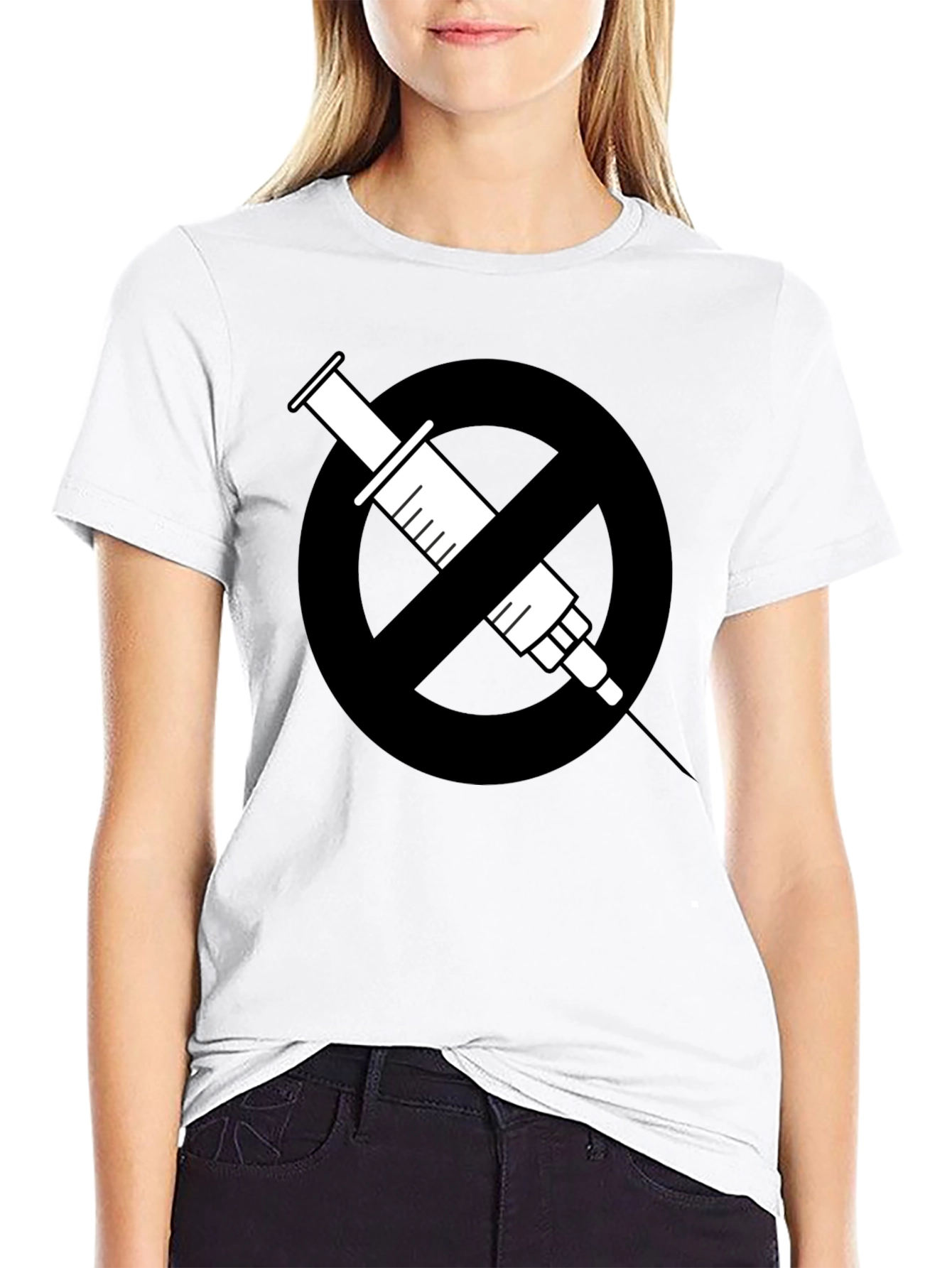 Black No Drugs Symbol T-Shirt: Black Cotton Blend Graphic Tee view 9