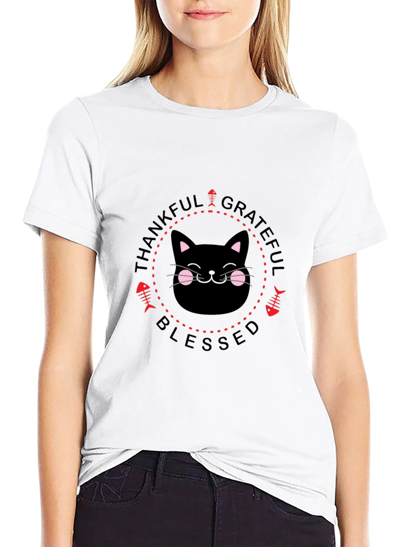 Black Thankful Grateful Blessed Cat T-Shirt view 9