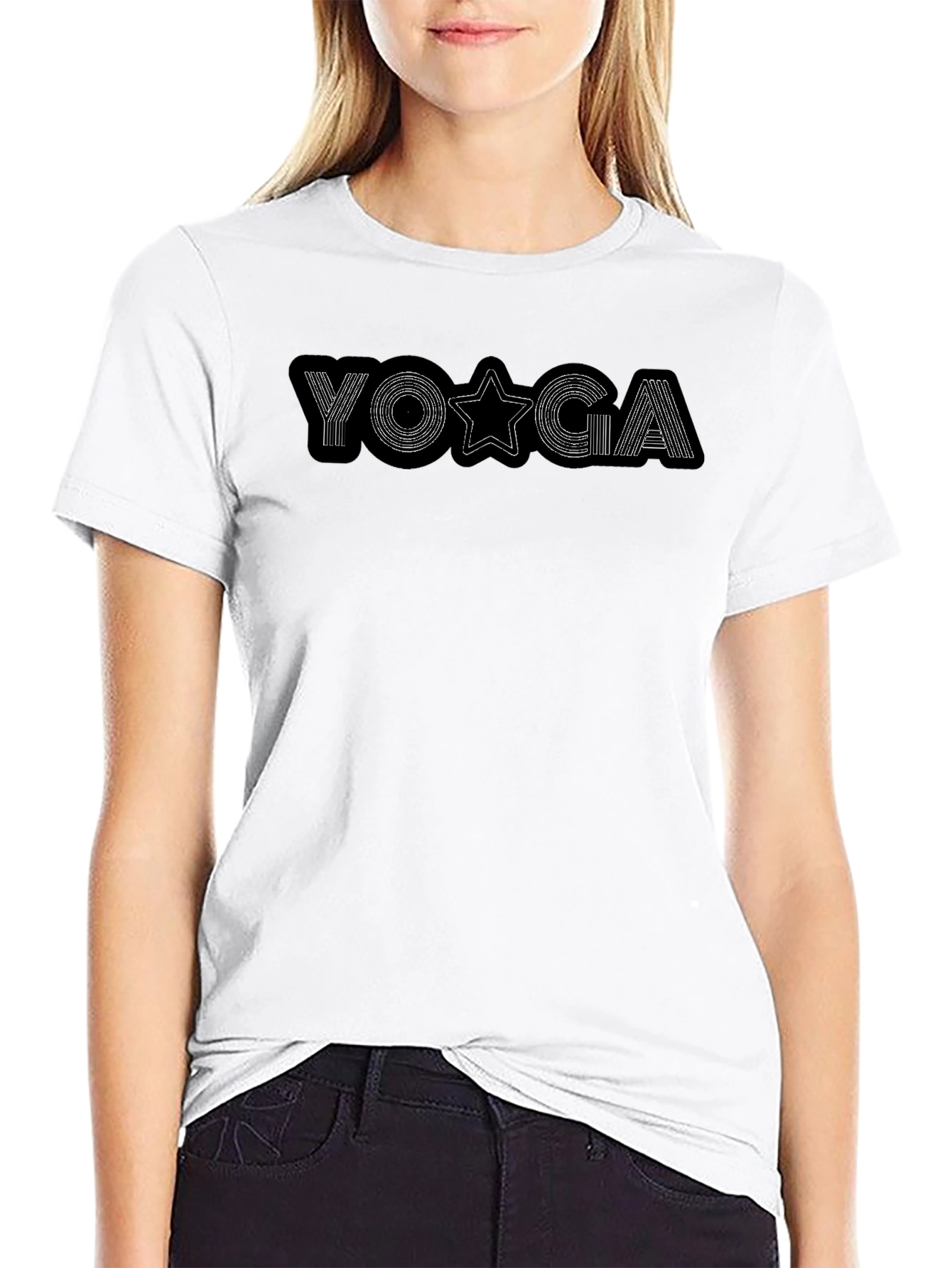 Black Yoga Star Graphic Tee - Soft Cotton Blend view 9