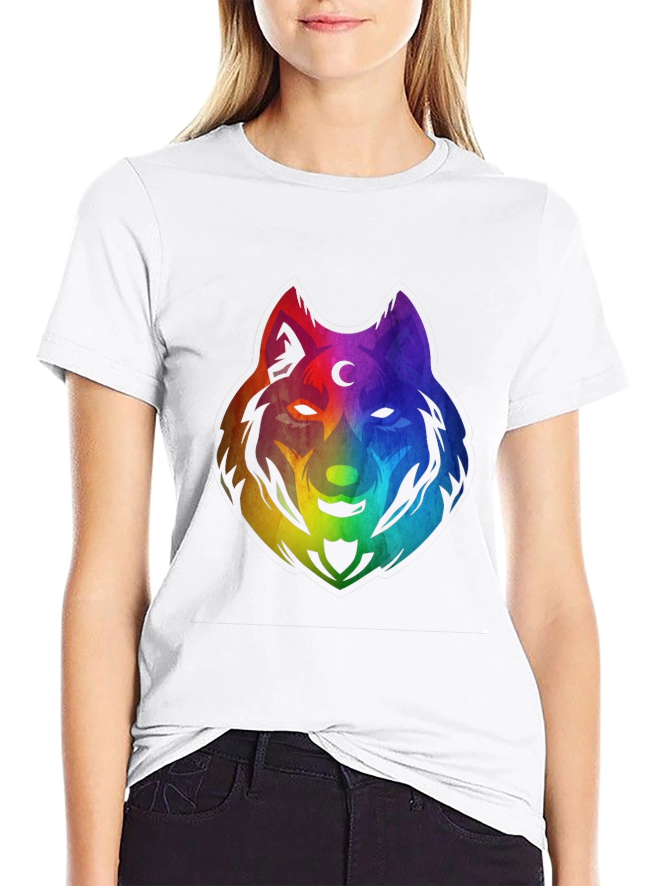 Black Rainbow Wolf Graphic T-Shirt - Black view 9