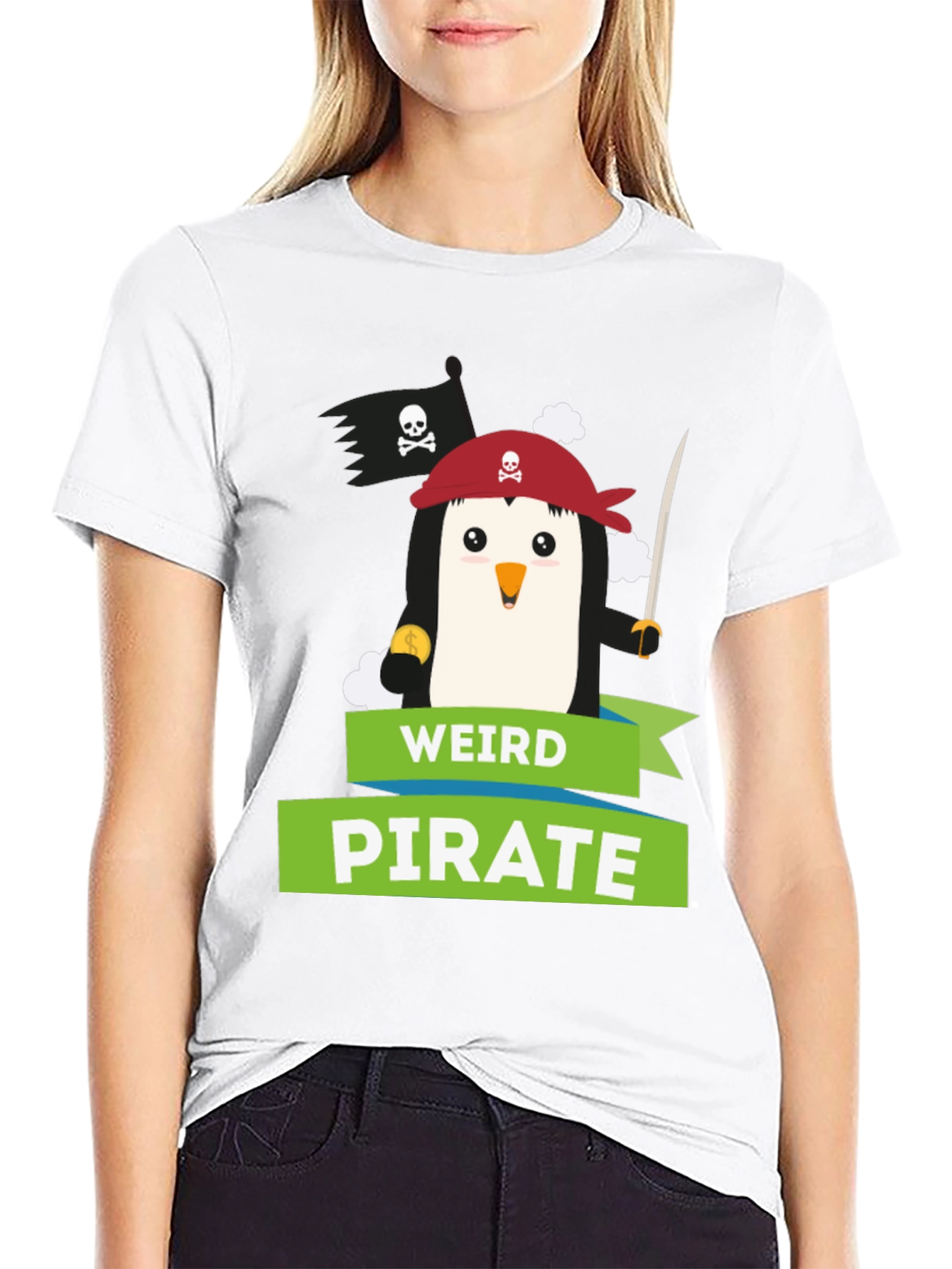 Black Weird Pirate Penguin Graphic T-Shirt view 9
