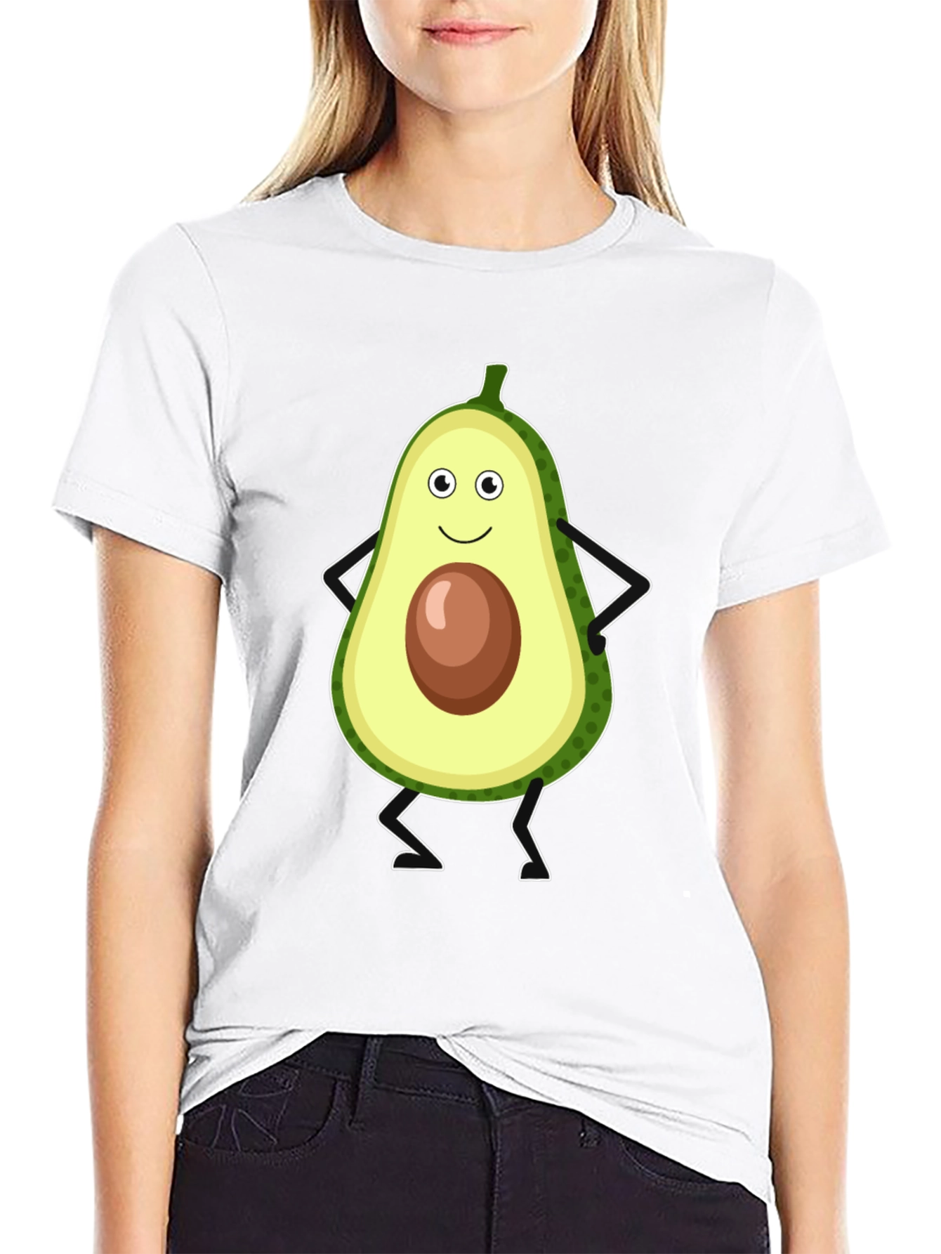 Black Cute Avocado Character T-Shirt - Black view 9
