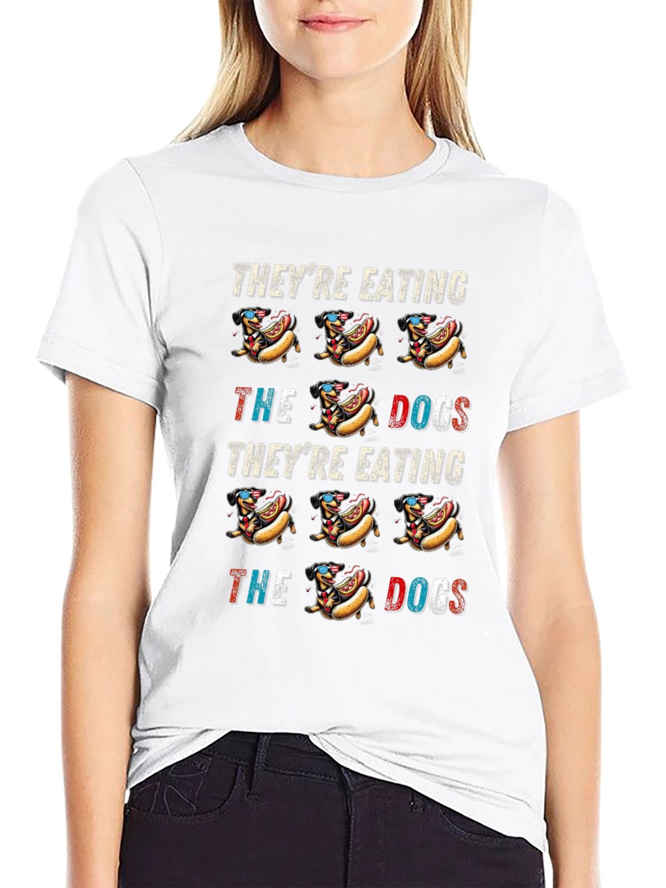 Black They're Eating the Dogs Hot Dog T-Shirt view 9