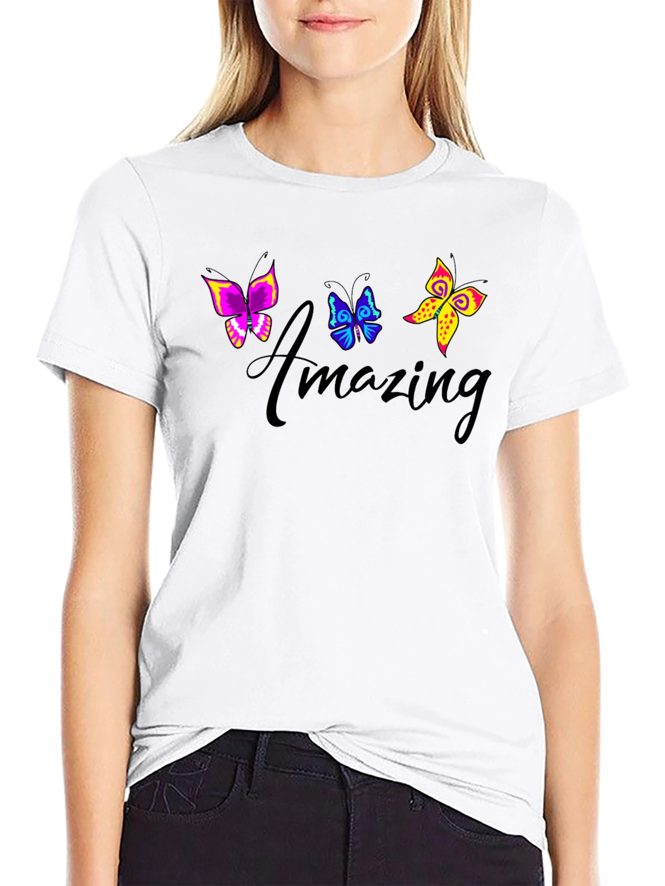 Black Amazing Butterfly Graphic Black T-Shirt view 9