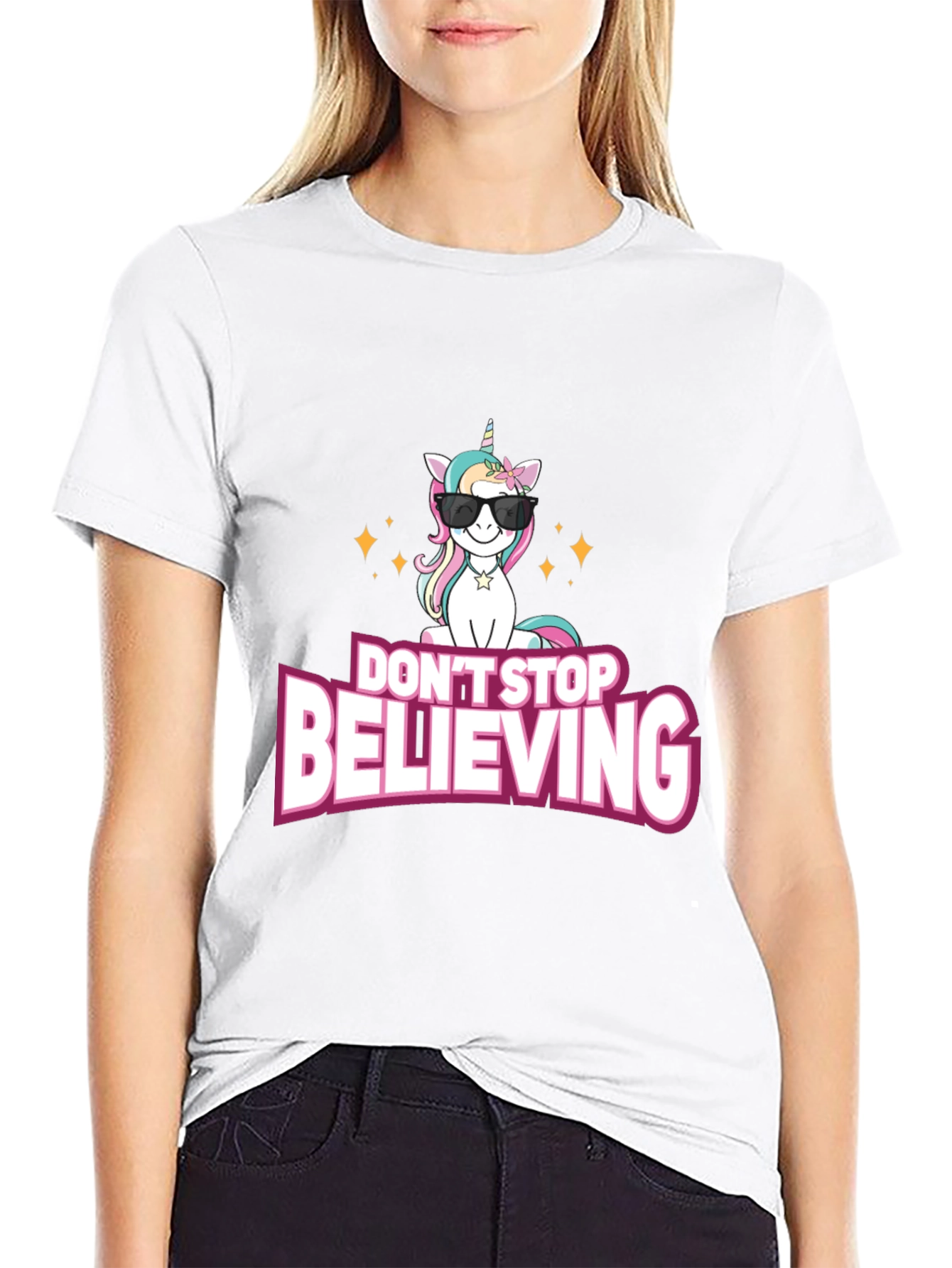 Black Unicorn Believe T-Shirt - Black Crew Neck view 9