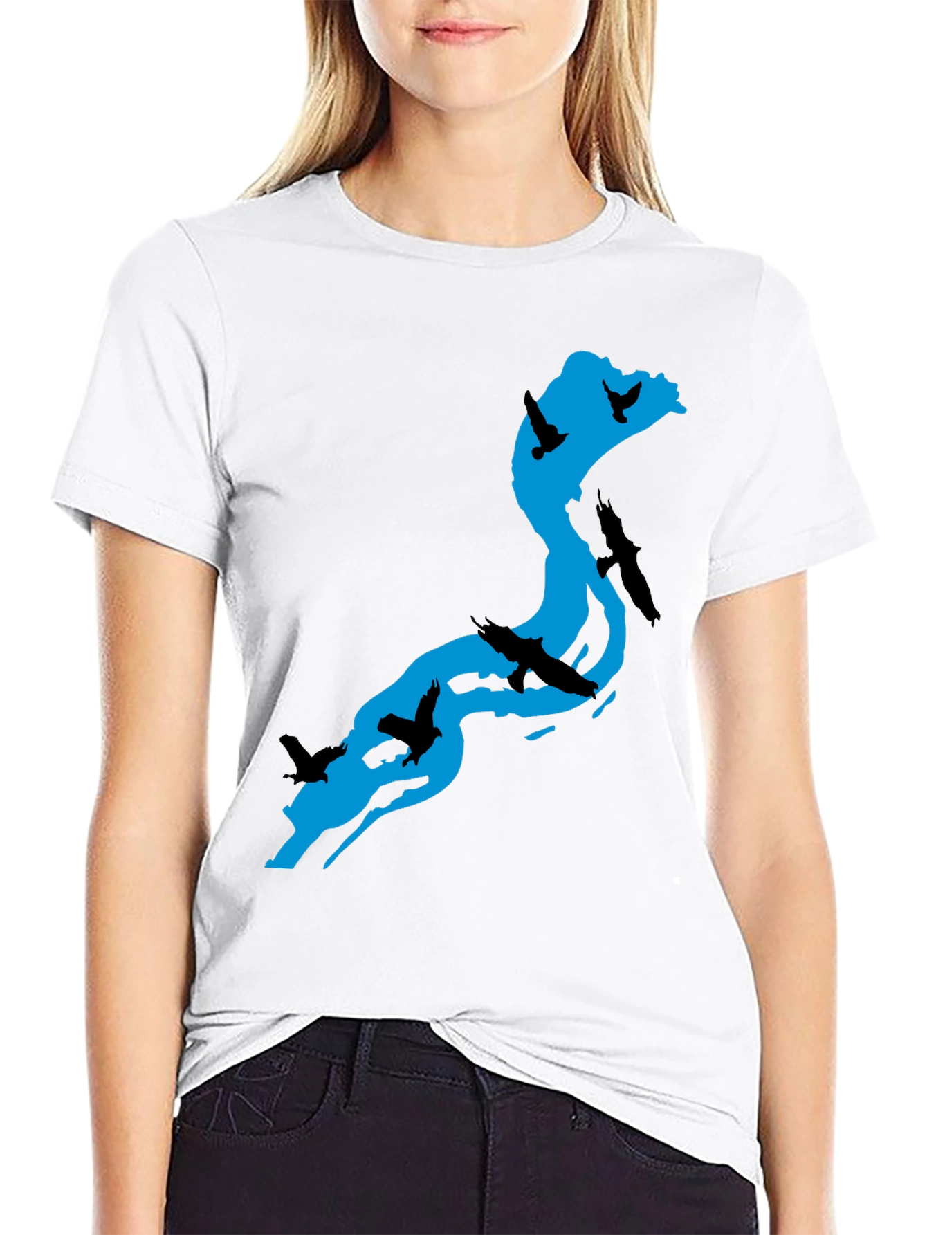 Black River Birds Graphic T-Shirt - Black Cotton Tee view 9