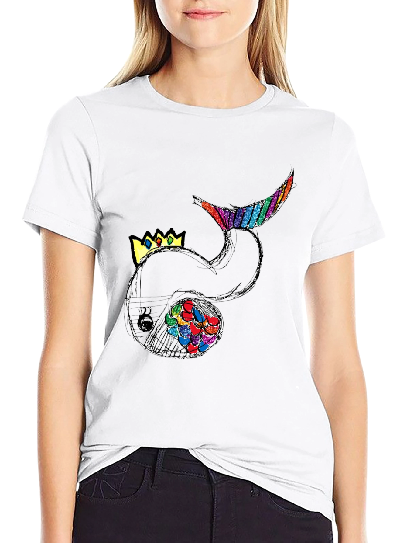 Black Whimsical Whale Graphic Tee - Black Cotton Blend view 9