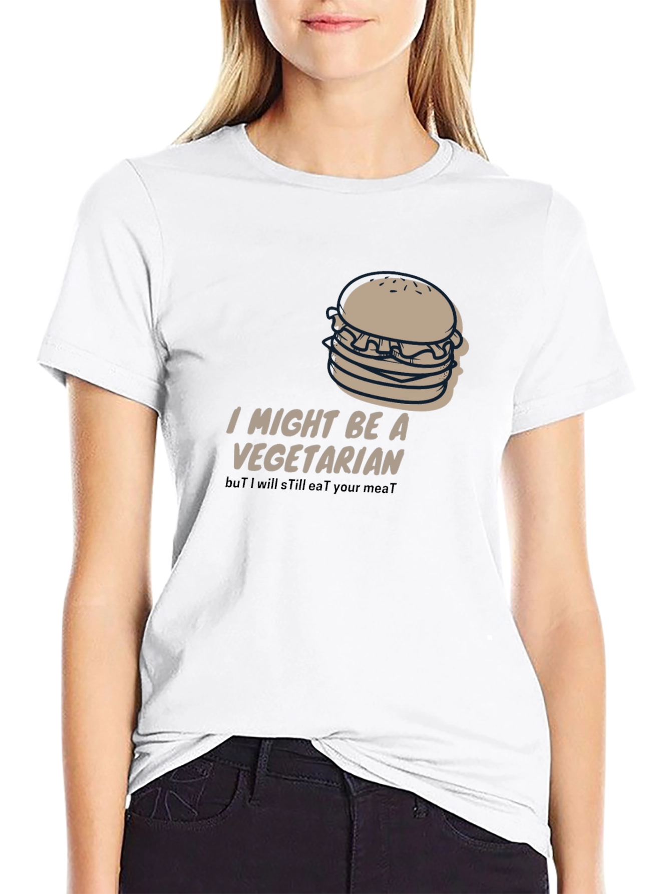 Black Vegetarian Humor Tee - Burger Design, Soft Fabric view 9